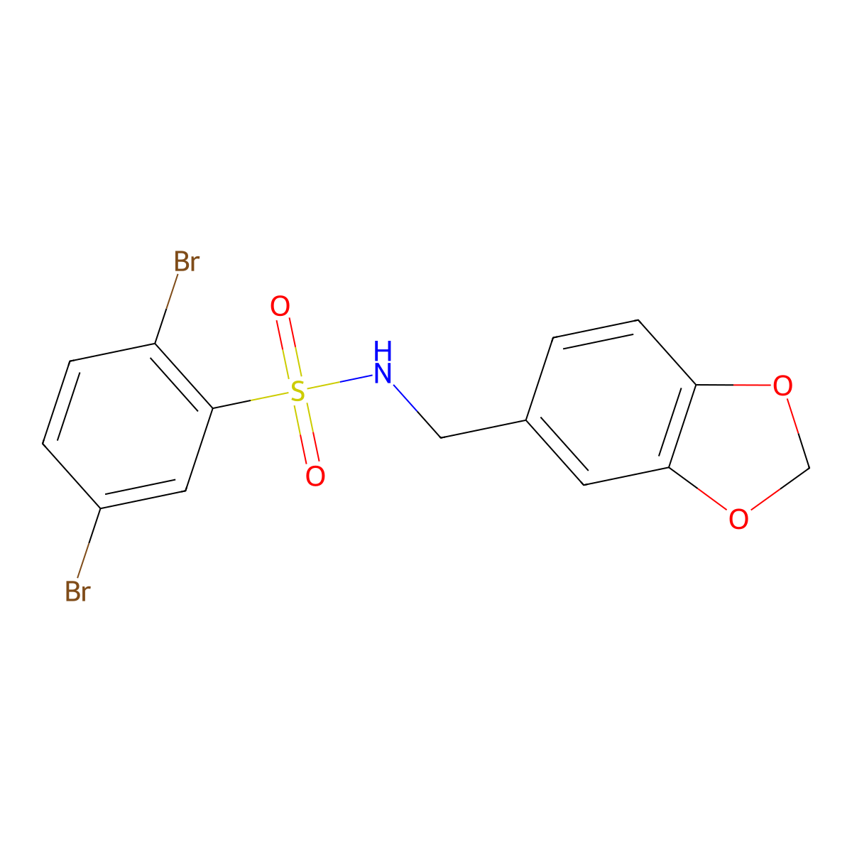 N-(1,3-benzodioxol-5-ylmethyl)-2,5-dibromobenzenesulfonamide molecular structure, CAS 500015-52-1