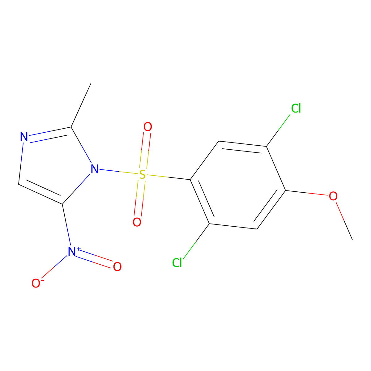 1-((2,5-dichloro-4-methoxyphenyl)sulfonyl)-2-methyl-5-nitro-1H-imidazole molecular structure, CAS 500015-54-3