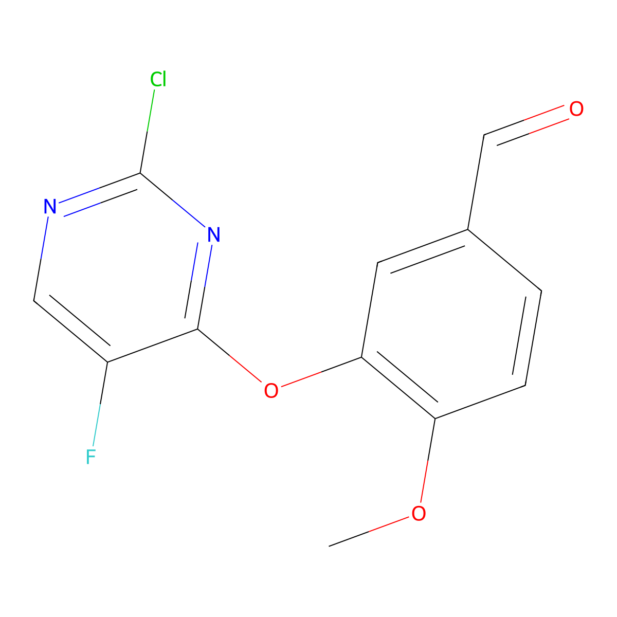 3-[(2-Chloro-5-fluoropyrimidin-4-yl)oxy]-4-methoxybenzaldehyde molecular structure, CAS 500018-47-3