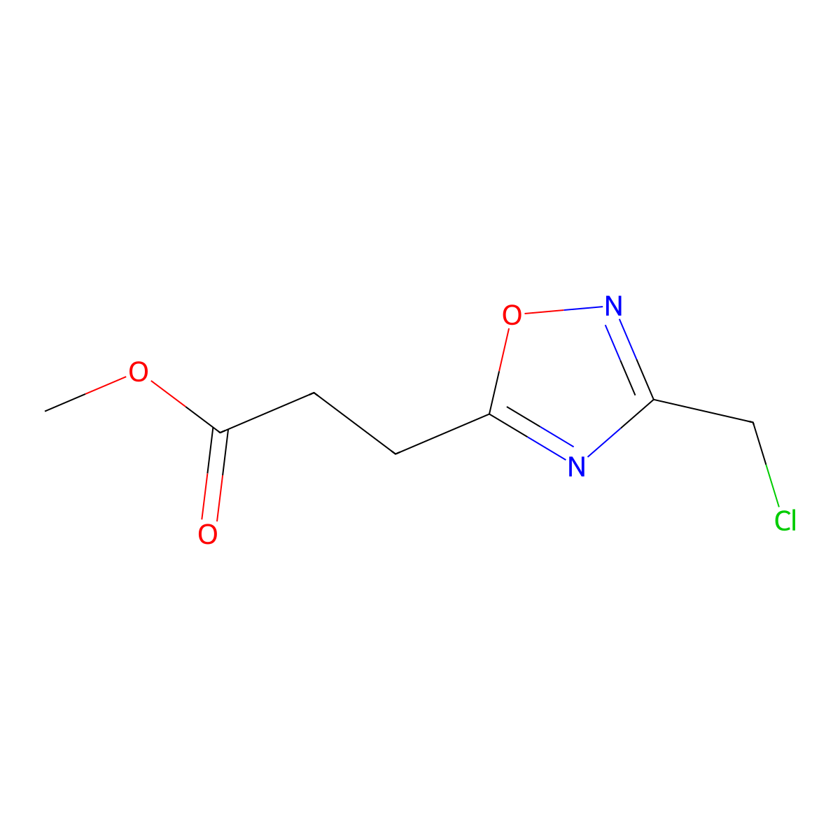 Methyl 3-[3-(chloromethyl)-1,2,4-oxadiazol-5-yl]propanoate molecular structure, CAS 500025-81-0