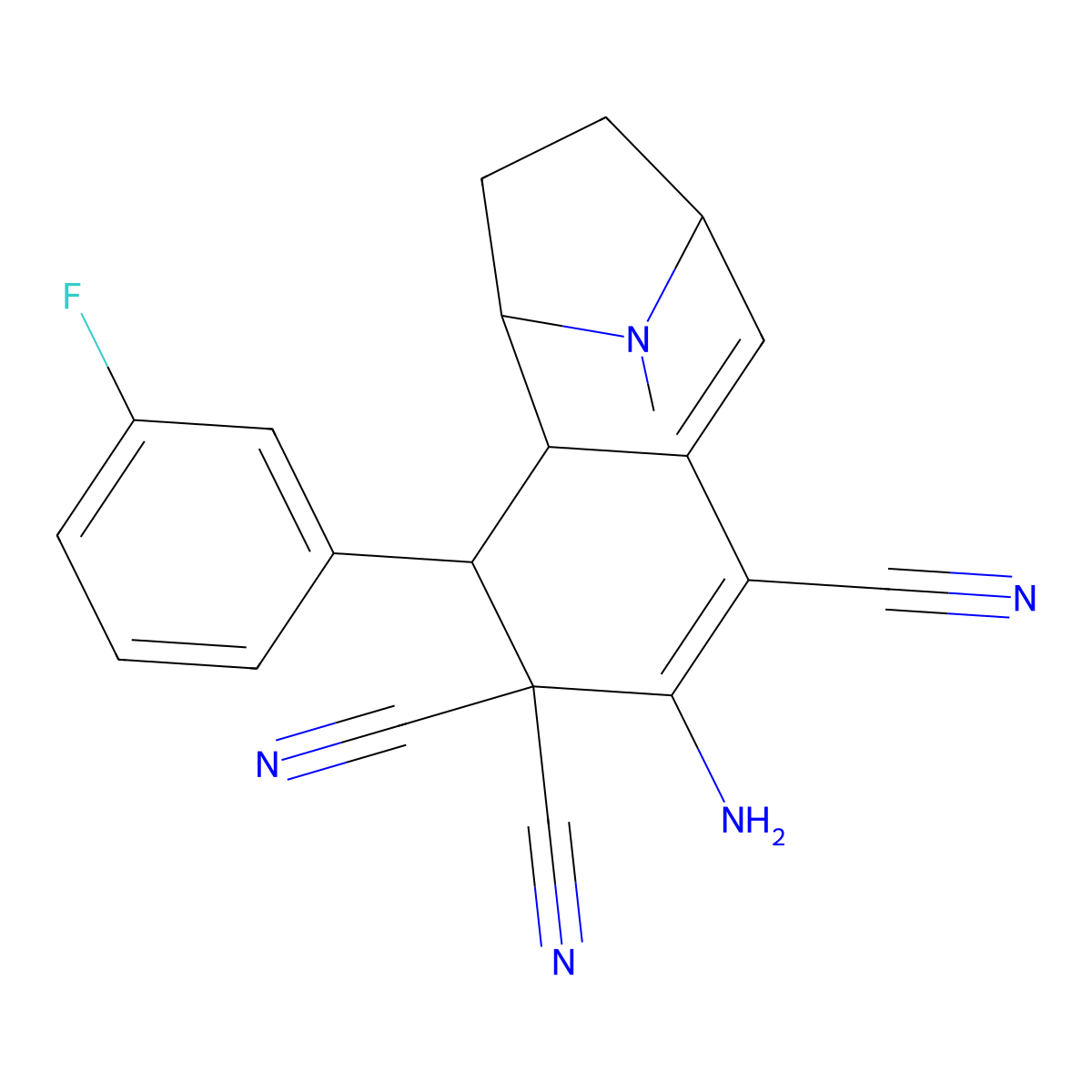 2-Amino-4-(3-fluorophenyl)-4,4a,5,6,7,8-hexahydro-10-methyl-3H-benzocyclohepten-5,8-imine-1,3,3-tricarbonitrile molecular structure, CAS 500102-33-0