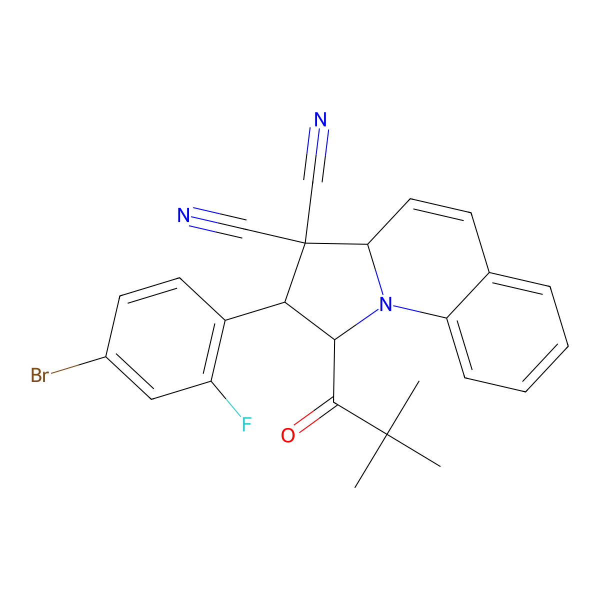 2-(4-bromo-2-fluorophenyl)-1-(2,2-dimethylpropanoyl)-1,2-dihydropyrrolo[1,2-a]quinoline-3,3(3aH)-dicarbonitrile molecular structure, CAS 500102-34-1
