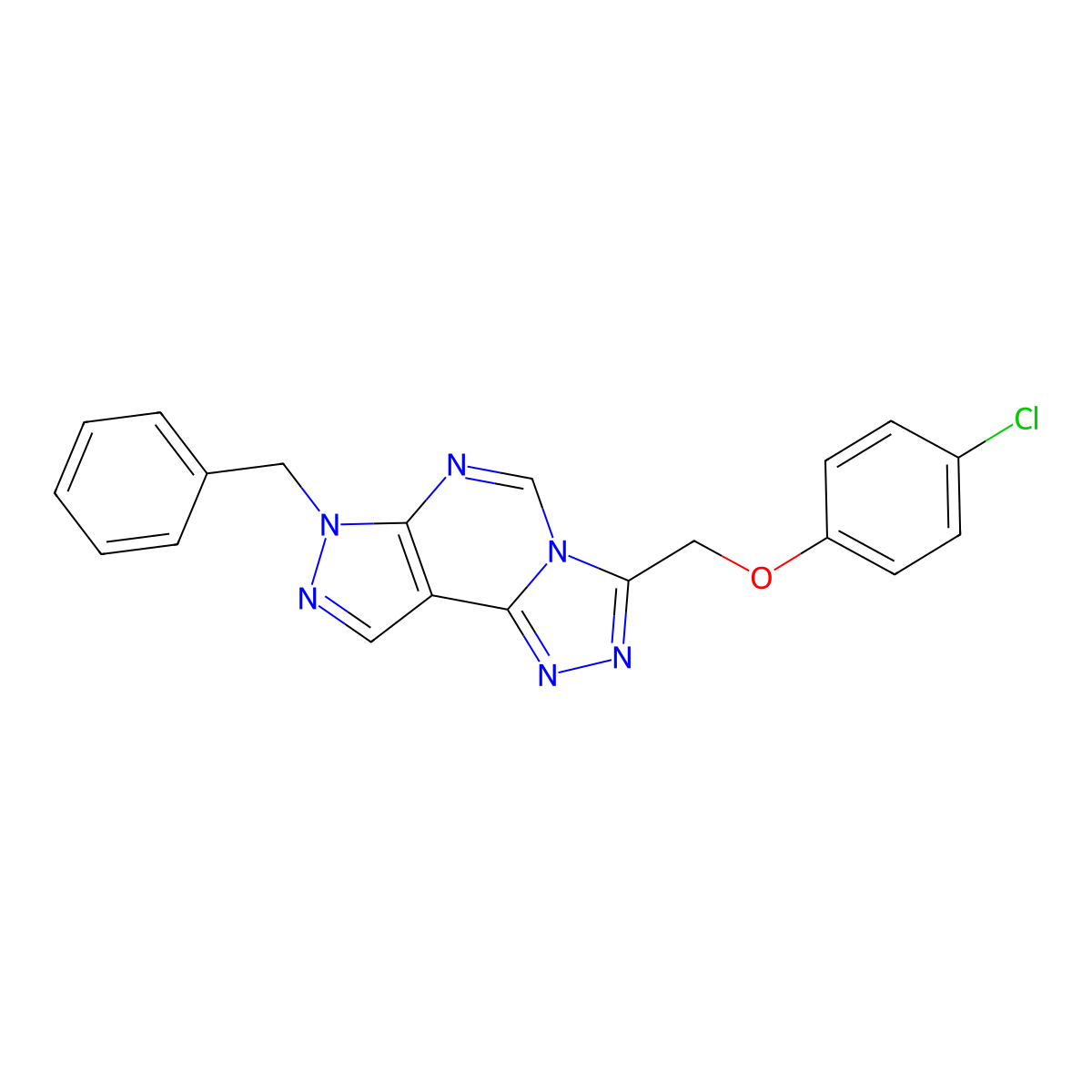 7-benzyl-3-((4-chlorophenoxy)methyl)-7H-pyrazolo[4,3-e][1,2,4]triazolo[4,3-c]pyrimidine molecular structure, CAS 500103-72-0
