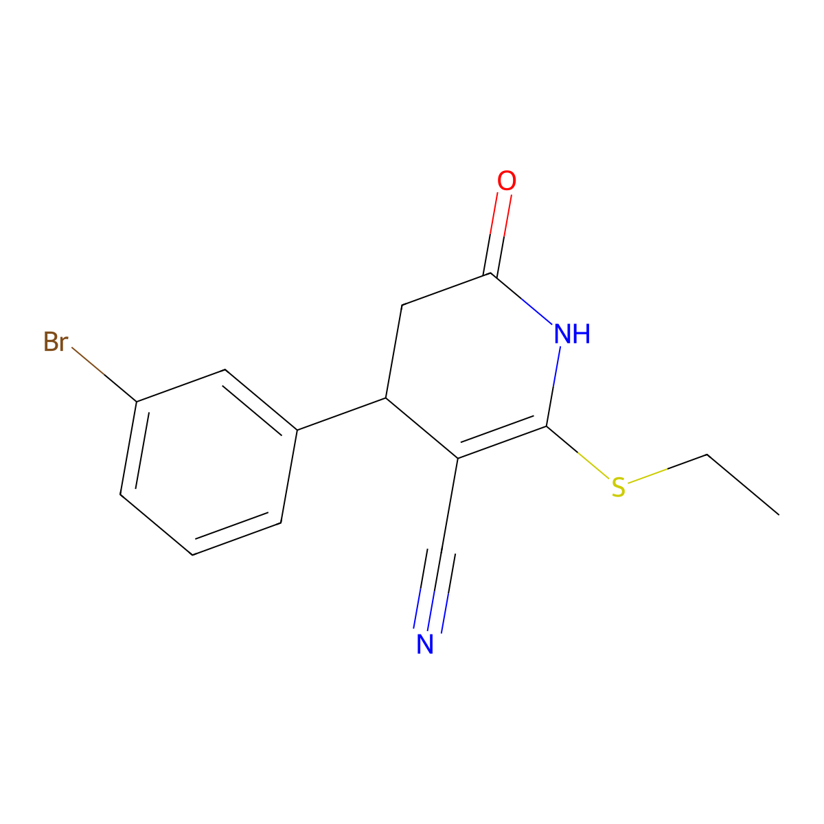 4-(3-bromophenyl)-6-ethylsulfanyl-2-oxo-3,4-dihydro-1H-pyridine-5-carbonitrile molecular structure, CAS 500103-85-5