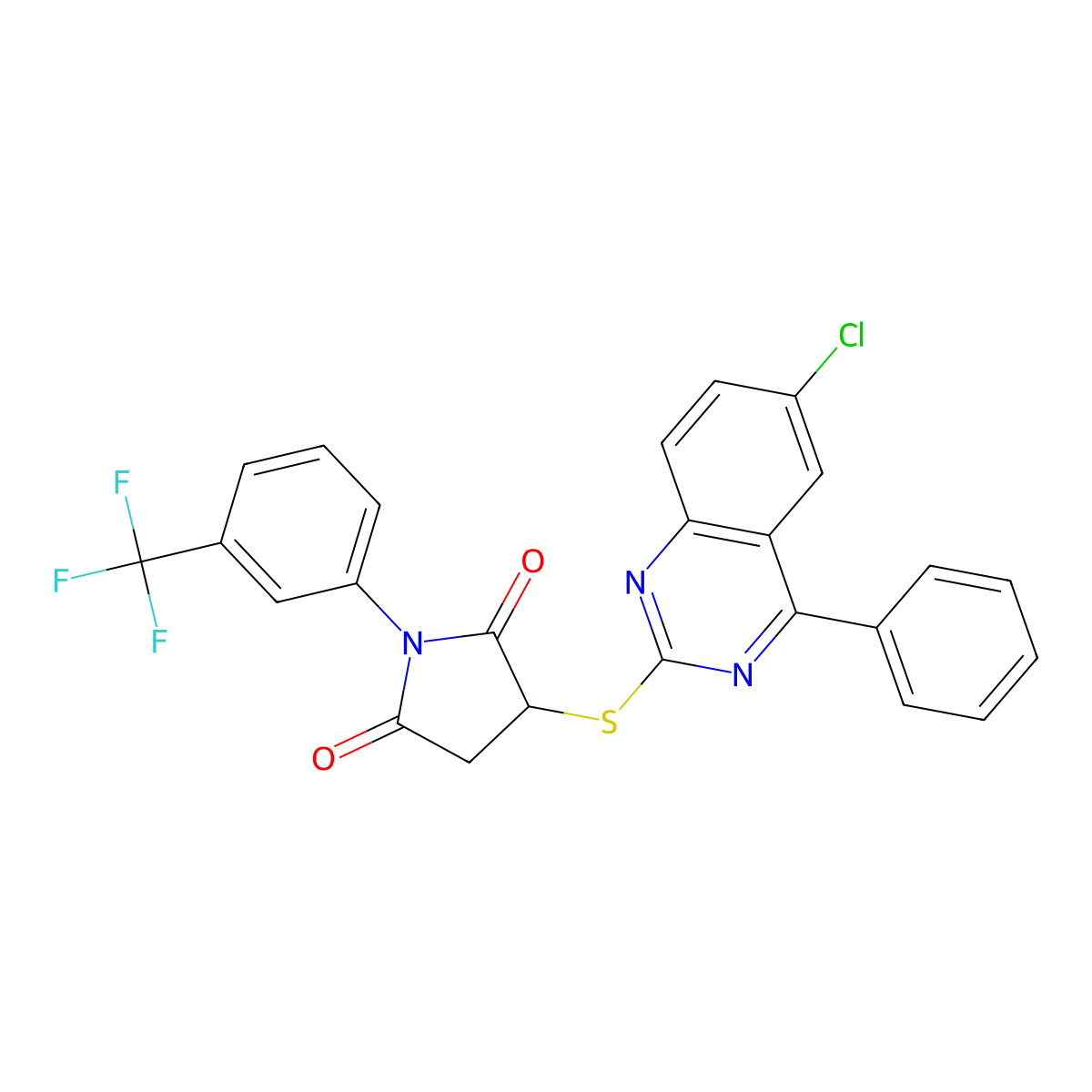 3-[(6-Chloro-4-phenylquinazolin-2-yl)sulfanyl]-1-[3-(trifluoromethyl)phenyl]pyrrolidine-2,5-dione molecular structure, CAS 500104-06-3