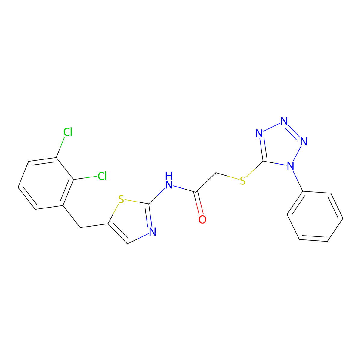 N-[5-(2,3-dichlorobenzyl)-1,3-thiazol-2-yl]-2-[(1-phenyl-1H-tetrazol-5-yl)thio]acetamide molecular structure, CAS 500104-14-3