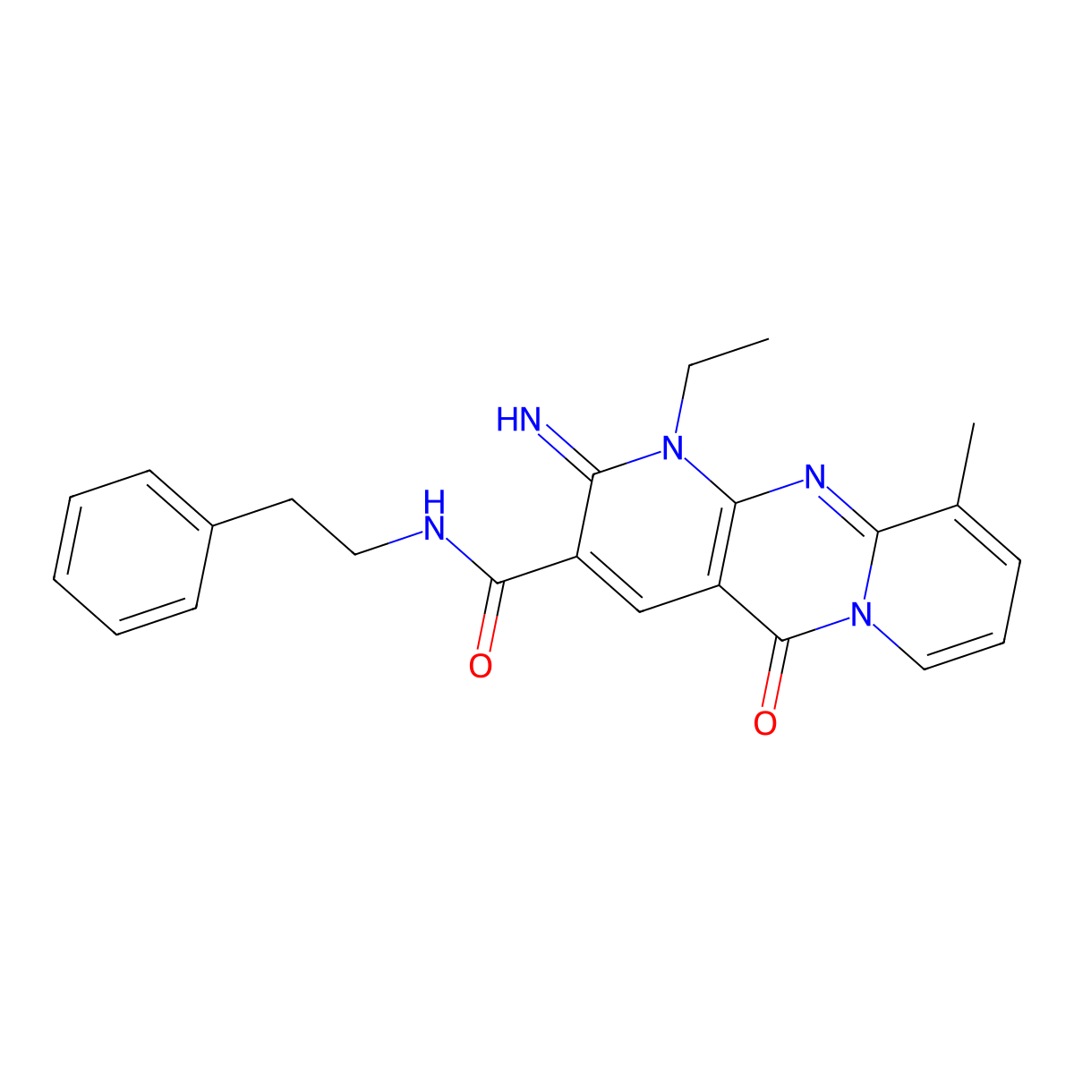 1-ethyl-2-imino-10-methyl-5-oxo-N-(2-phenylethyl)-1,5-dihydro-2H-dipyrido[1,2-a:2',3'-d]pyrimidine-3-carboxamide molecular structure, CAS 500104-35-8