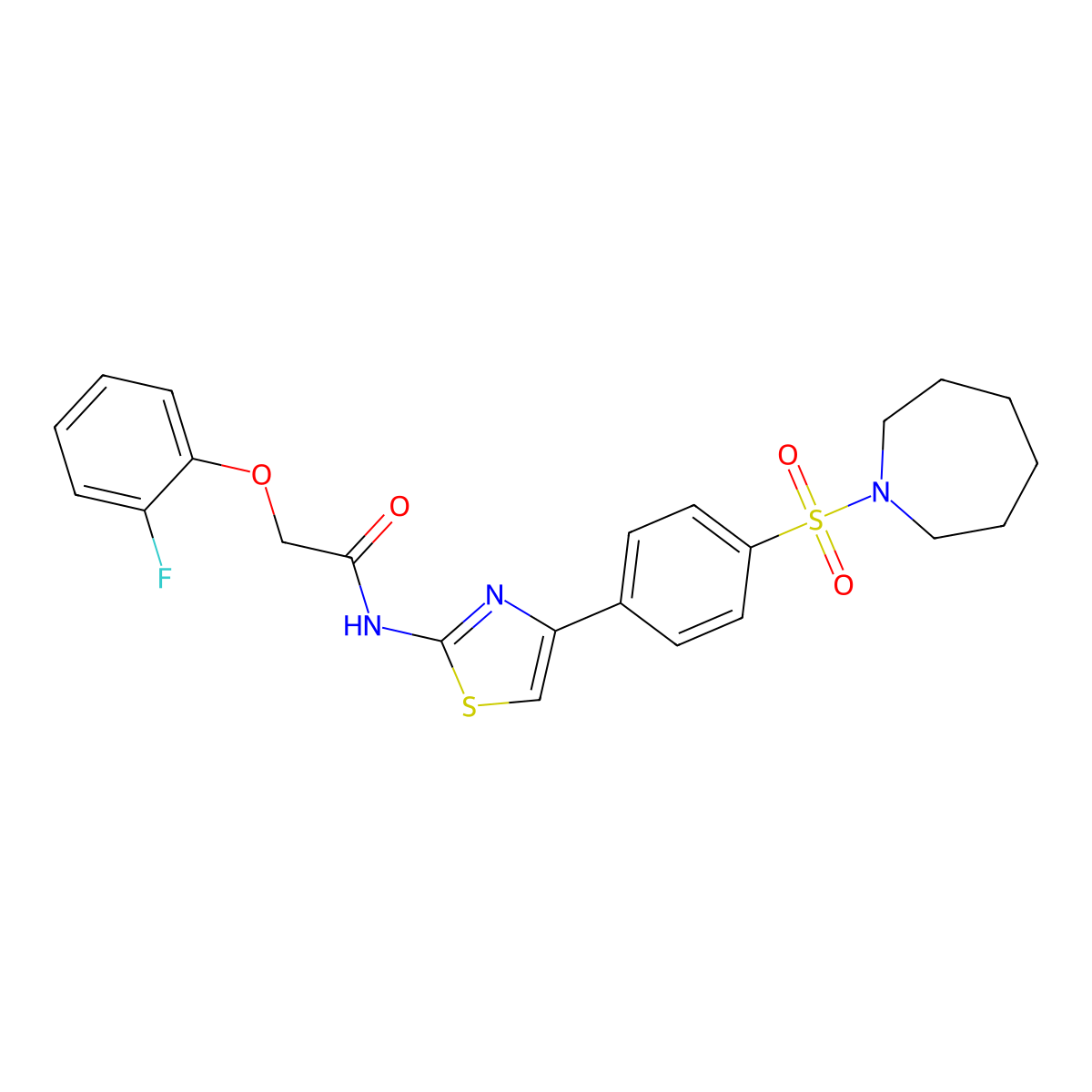 N-{4-[4-(azepan-1-ylsulfonyl)phenyl]-1,3-thiazol-2-yl}-2-(2-fluorophenoxy)acetamide molecular structure, CAS 500105-14-6