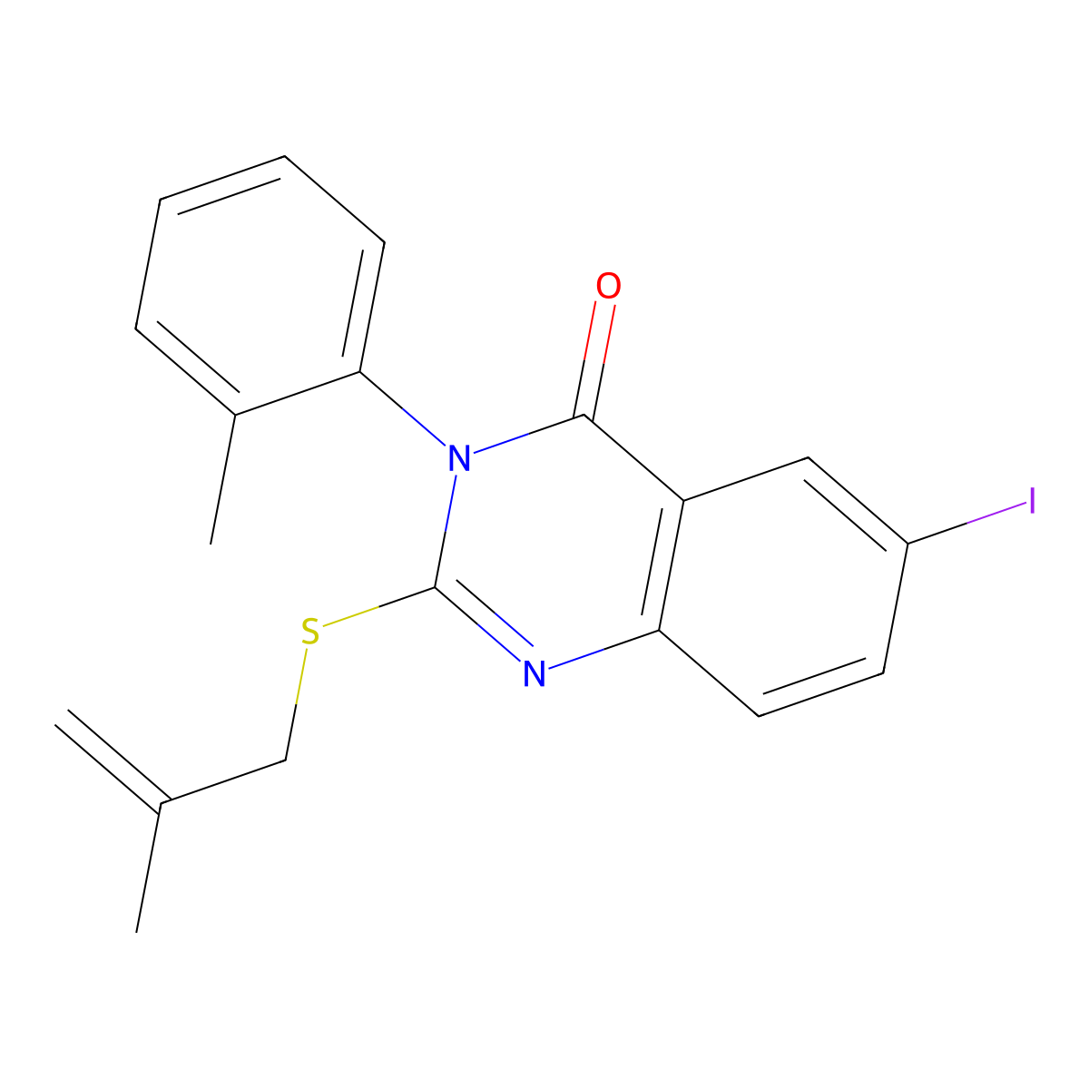 6-Iodo-3-(2-methylphenyl)-2-(2-methylprop-2-enylsulfanyl)quinazolin-4-one molecular structure, CAS 500105-25-9