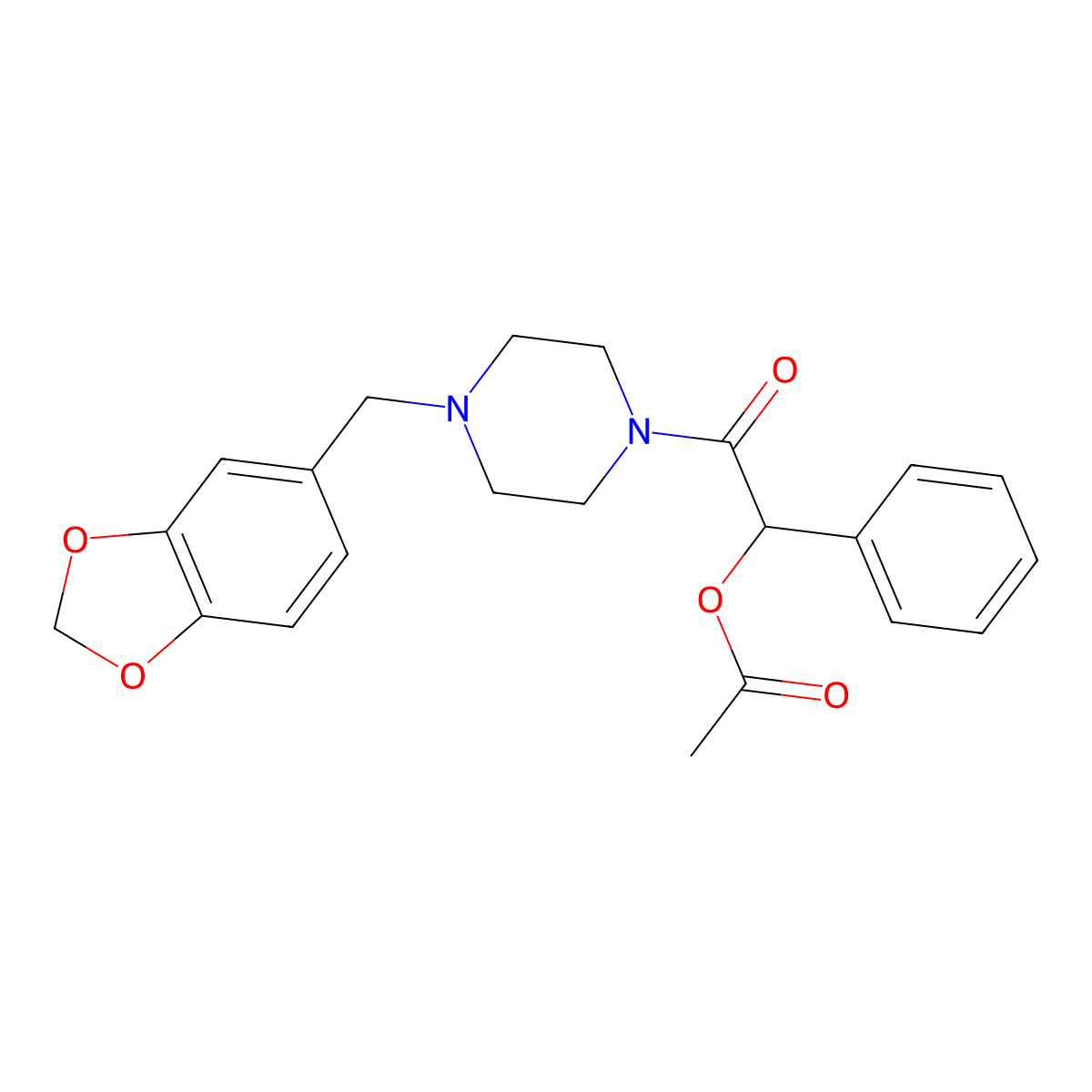 2-[4-(1,3-Benzodioxol-5-ylmethyl)piperazin-1-yl]-2-oxo-1-phenylethyl acetate molecular structure, CAS 500105-28-2