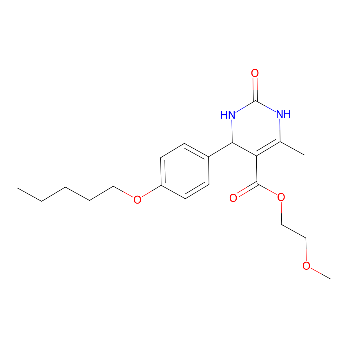 2-Methoxyethyl 6-methyl-2-oxo-4-[4-(pentyloxy)phenyl]-1,2,3,4-tetrahydropyrimidine-5-carboxylate molecular structure, CAS 500105-44-2
