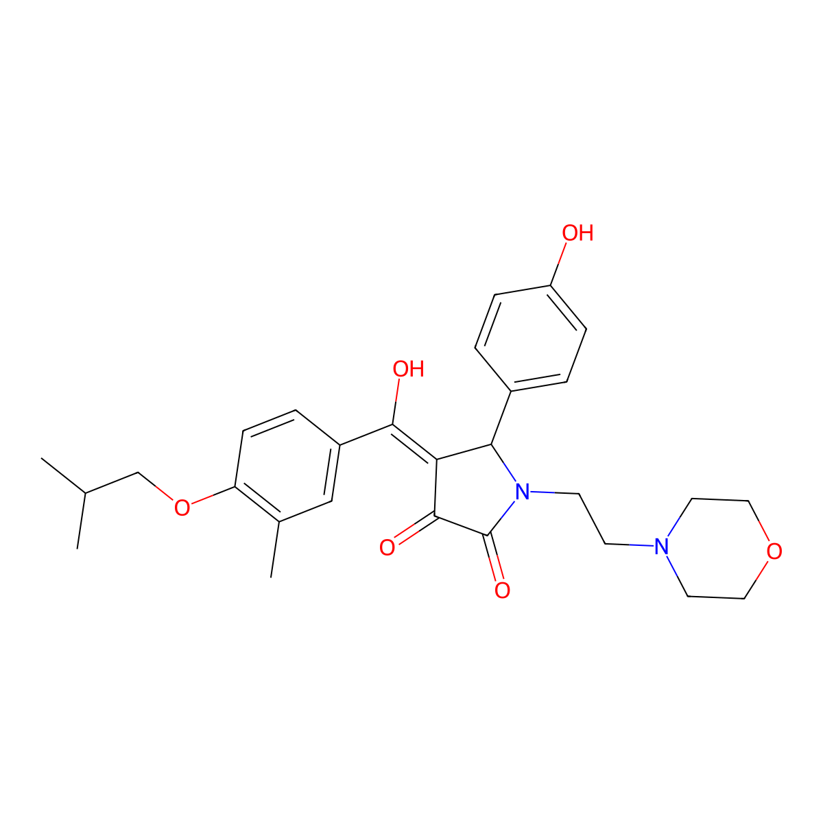 3-hydroxy-5-(4-hydroxyphenyl)-4-[3-methyl-4-(2-methylpropoxy)benzoyl]-1-[2-(morpholin-4-yl)ethyl]-2,5-dihydro-1H-pyrrol-2-one molecular structure, CAS 500105-56-6