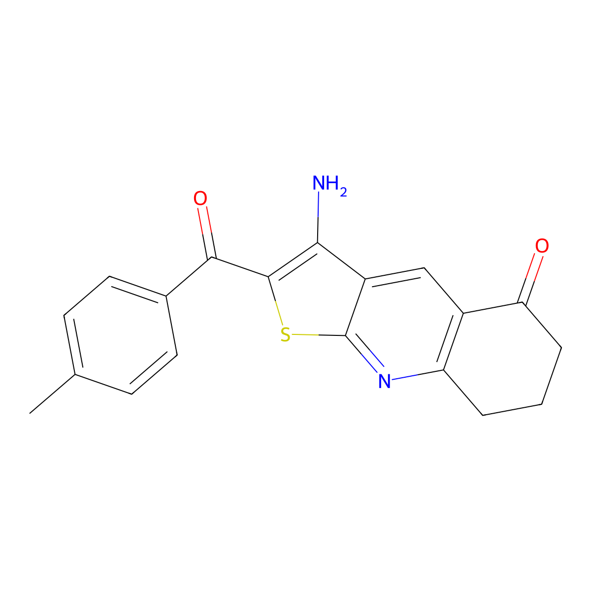 3-amino-2-(4-methylbenzoyl)-7,8-dihydro-6H-thieno[2,3-b]quinolin-5-one molecular structure, CAS 500105-59-9
