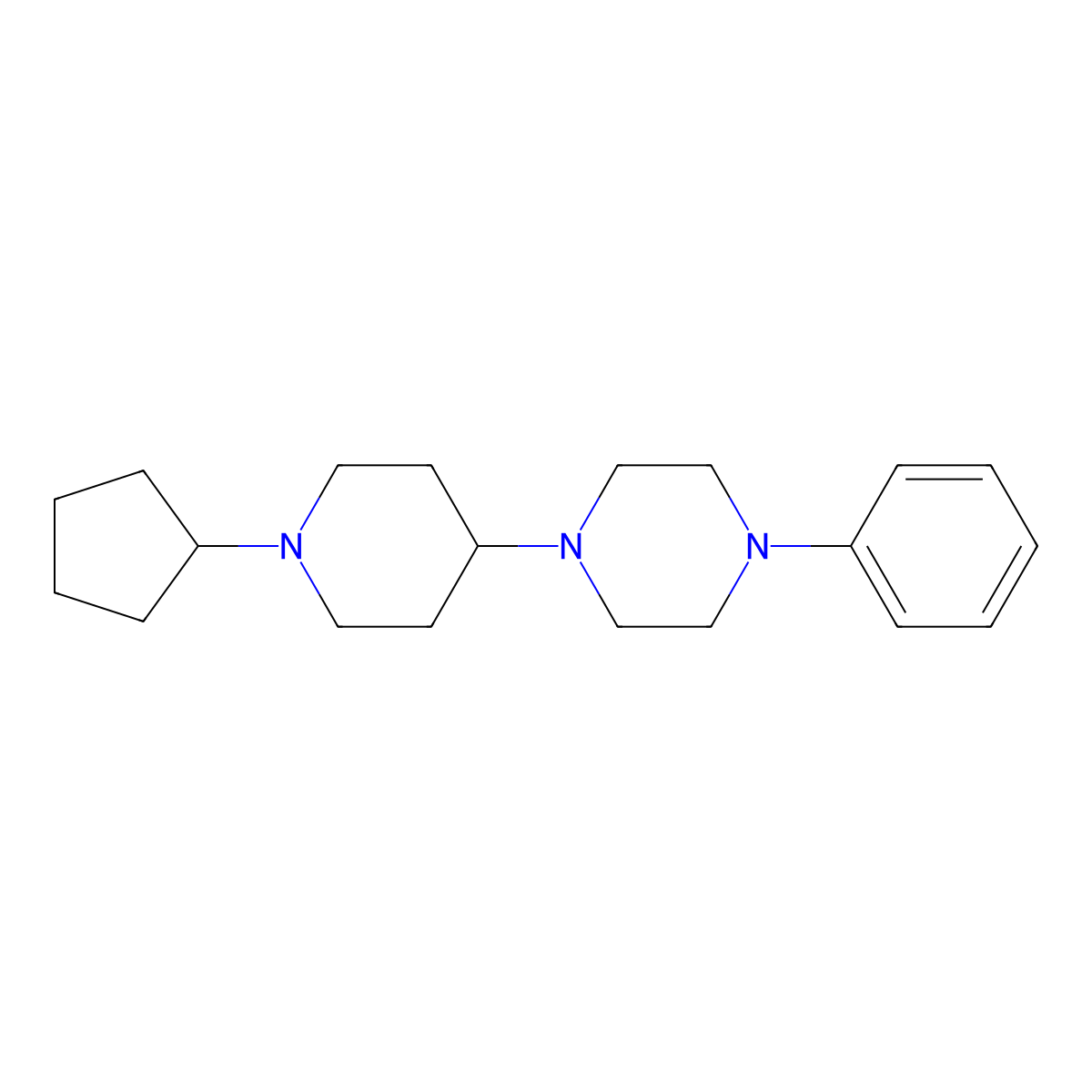 1-(1-Cyclopentylpiperidin-4-yl)-4-phenylpiperazine molecular structure, CAS 500105-70-4