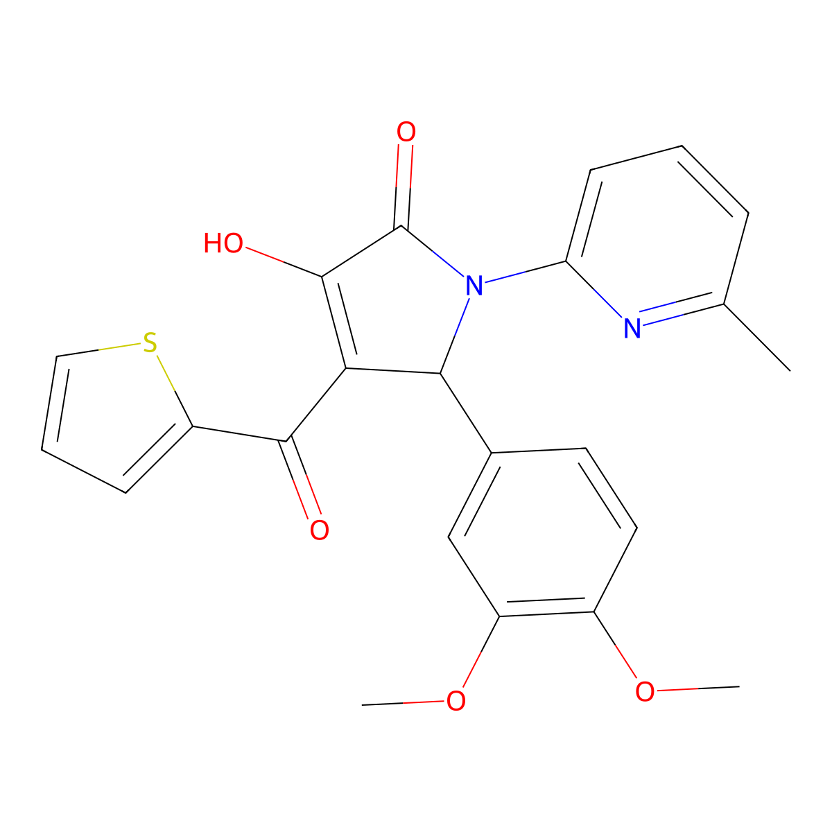 (4E)-5-(3,4-dimethoxyphenyl)-4-[hydroxy(thiophen-2-yl)methylidene]-1-(6-methylpyridin-2-yl)pyrrolidine-2,3-dione molecular structure, CAS 500106-34-3