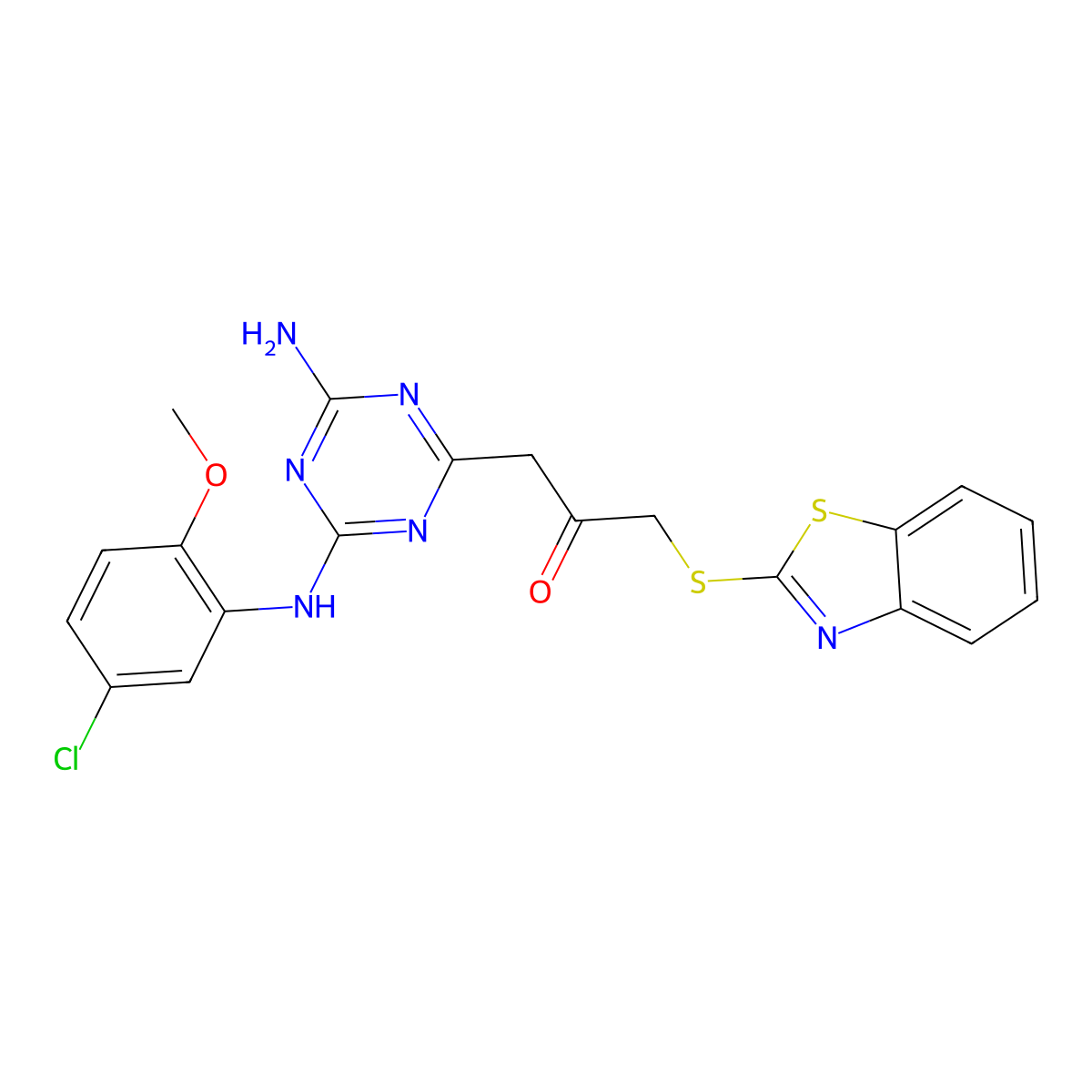 1-{4-Amino-6-[(5-chloro-2-methoxyphenyl)amino]-1,3,5-triazin-2-yl}-3-(1,3-benzothiazol-2-ylsulfanyl)propan-2-one molecular structure, CAS 500106-58-1