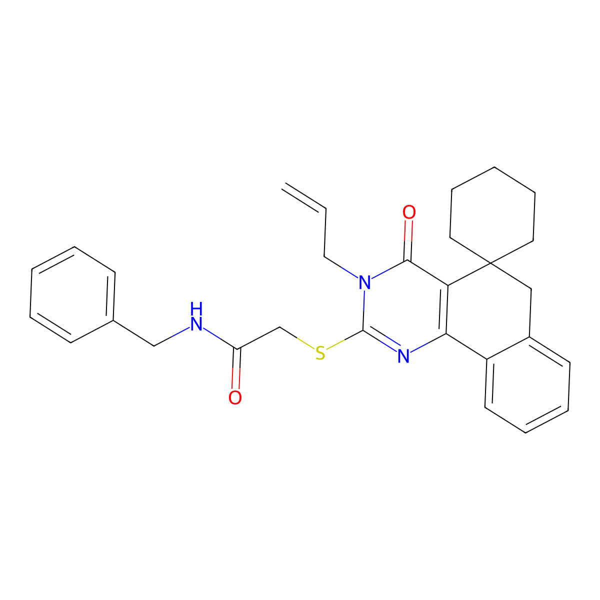 N-benzyl-2-(4-oxo-3-prop-2-enylspiro[6H-benzo[h]quinazoline-5,1'-cyclohexane]-2-yl)sulfanylacetamide molecular structure, CAS 500106-63-8