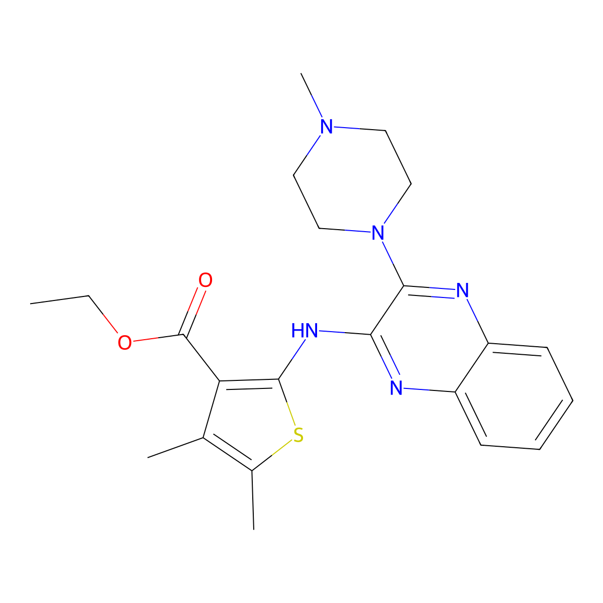 Ethyl 4,5-dimethyl-2-{[3-(4-methylpiperazin-1-yl)quinoxalin-2-yl]amino}thiophene-3-carboxylate molecular structure, CAS 500106-70-7