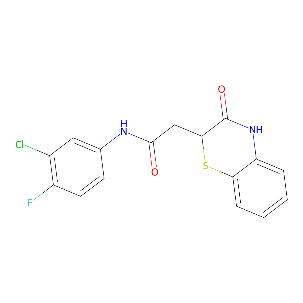 N-(3-chloro-4-fluorophenyl)-2-(3-oxo-3,4-dihydro-2H-1,4-benzothiazin-2-yl)acetamide molecular structure, CAS 500107-05-1