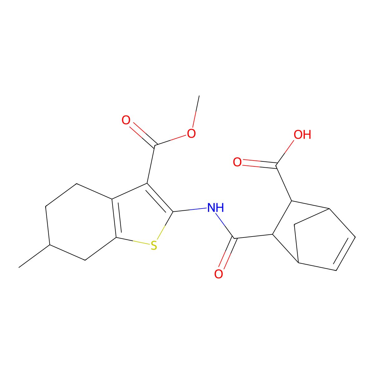 3-({[3-(Methoxycarbonyl)-6-methyl-4,5,6,7-tetrahydro-1-benzothien-2-yl]amino}carbonyl)bicyclo[2.2.1]hept-5-ene-2-carboxylic acid molecular structure, CAS 500110-69-0