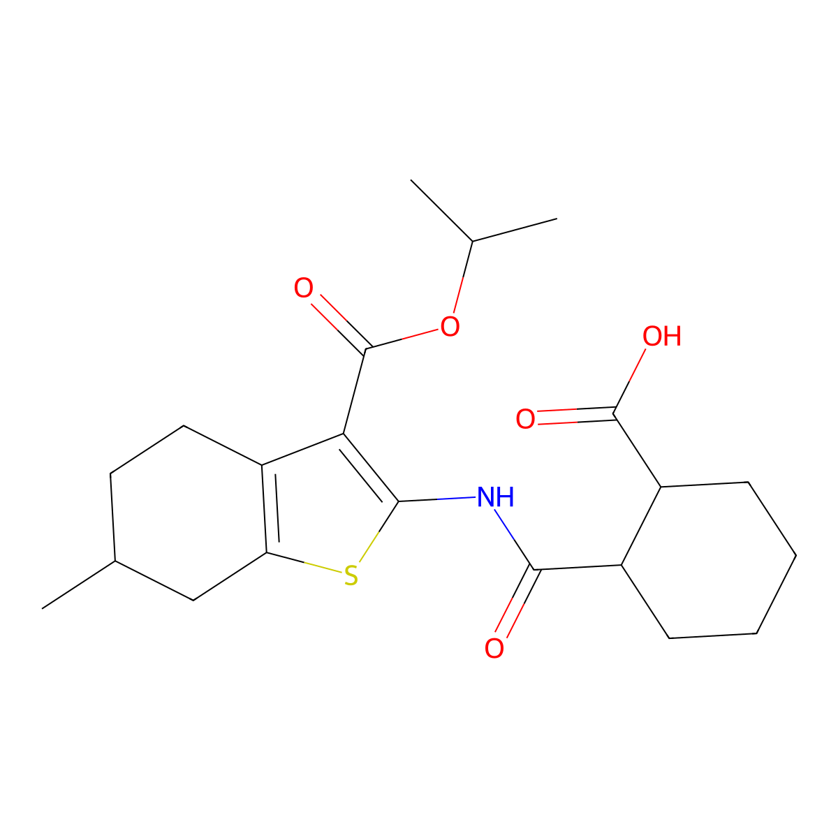 2-({[3-(Isopropoxycarbonyl)-6-methyl-4,5,6,7-tetrahydro-1-benzothien-2-yl]amino}carbonyl)cyclohexanecarboxylic acid molecular structure, CAS 500110-70-3