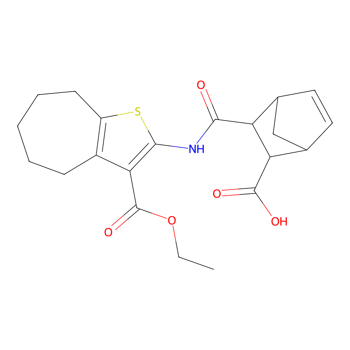 3-{[3-(ethoxycarbonyl)-5,6,7,8-tetrahydro-4H-cyclohepta[b]thiophen-2-yl]carbamoyl}bicyclo[2.2.1]hept-5-ene-2-carboxylic acid molecular structure, CAS 500110-73-6