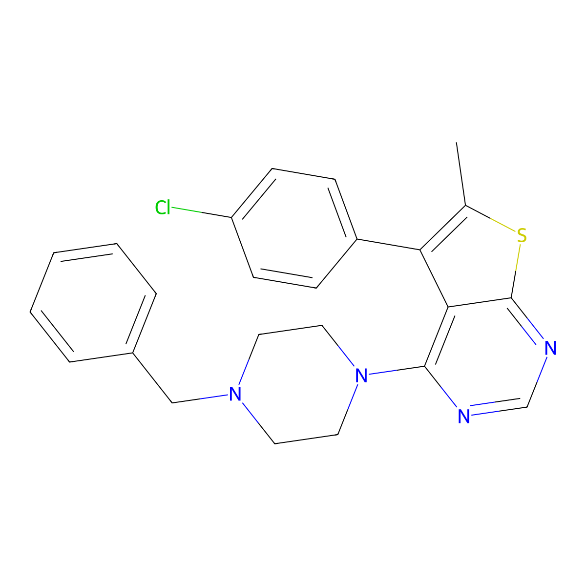 4-(4-Benzylpiperazin-1-yl)-5-(4-chlorophenyl)-6-methylthieno[2,3-d]pyrimidine molecular structure, CAS 500112-13-0