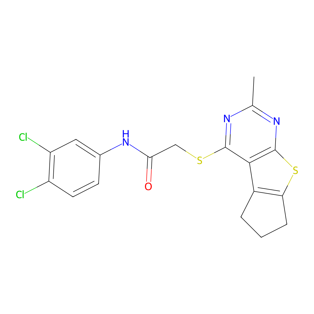 N-(3,4-dichlorophenyl)-2-({10-methyl-7-thia-9,11-diazatricyclo[6.4.0.0^{2,6}]dodeca-1(8),2(6),9,11-tetraen-12-yl}sulfanyl)acetamide molecular structure, CAS 500112-25-4