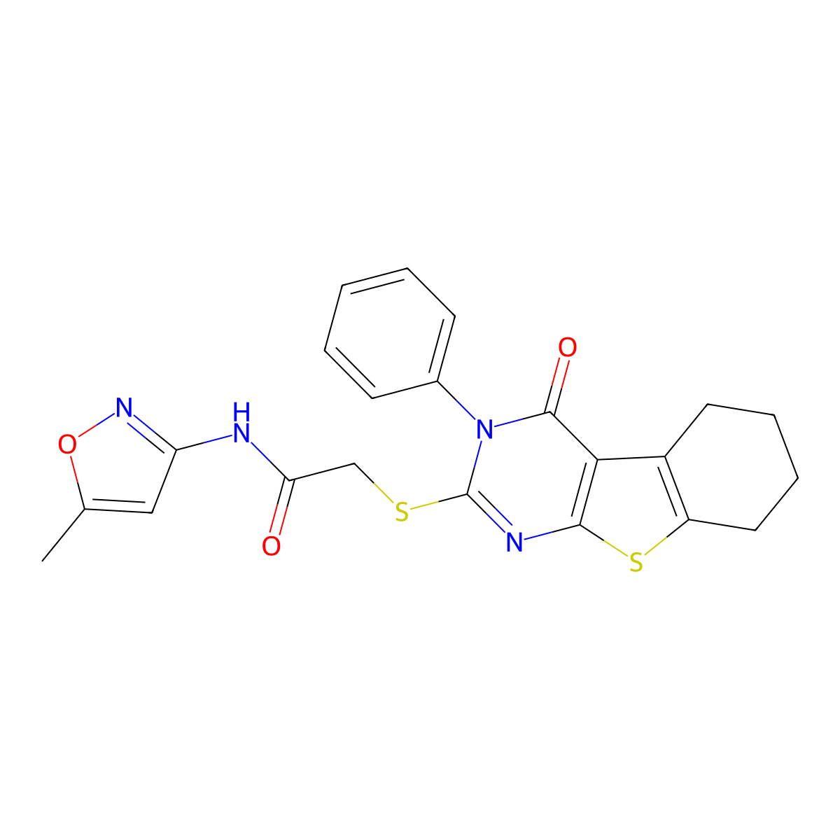 N-(5-methyl-1,2-oxazol-3-yl)-2-({3-oxo-4-phenyl-8-thia-4,6-diazatricyclo[7.4.0.0^{2,7}]trideca-1(9),2(7),5-trien-5-yl}sulfanyl)acetamide molecular structure, CAS 500112-41-4