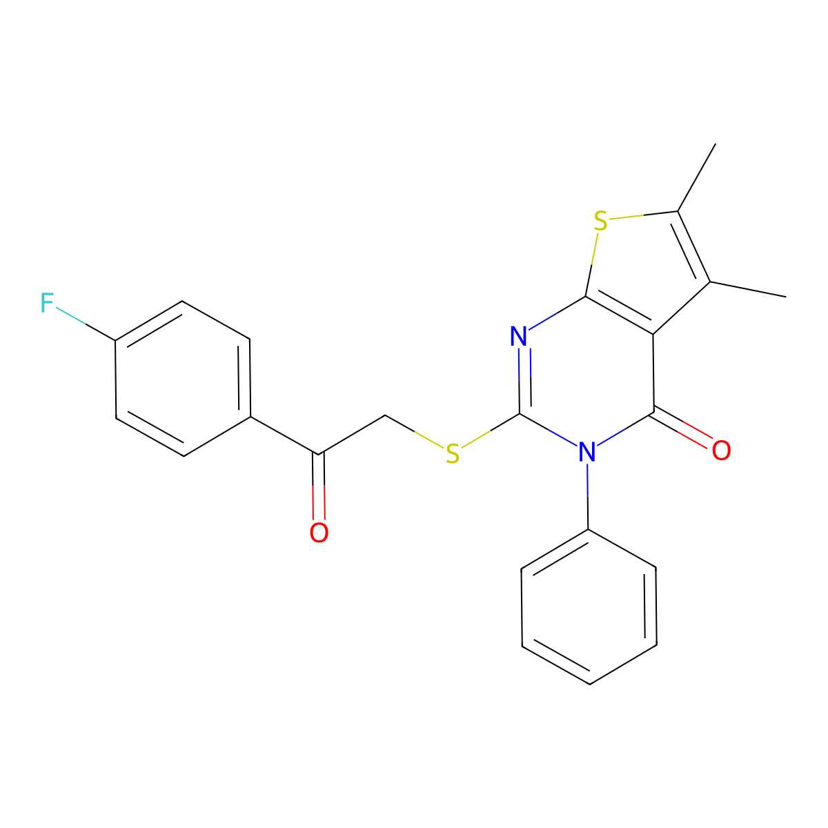 2-[[2-(4-Fluorophenyl)-2-oxoethyl]thio]-5,6-dimethyl-3-phenylthieno[2,3-d]pyrimidin-4(3H)-one molecular structure, CAS 500112-75-4