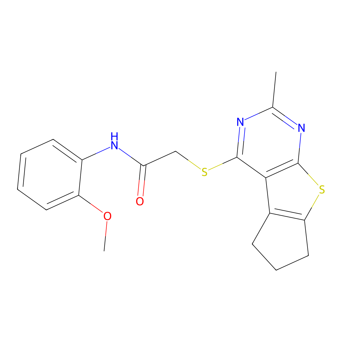 N-(2-methoxyphenyl)-2-((2-methyl-6,7-dihydro-5H-cyclopenta[4,5]thieno[2,3-d]pyrimidin-4-yl)thio)acetamide molecular structure, CAS 500113-03-1