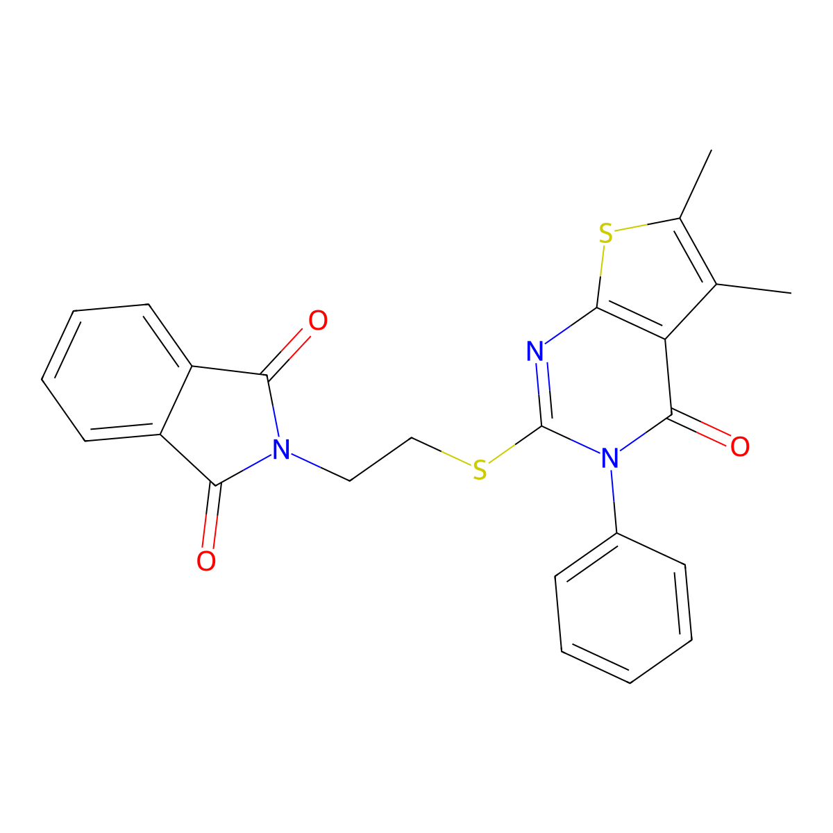 2-[2-({5,6-dimethyl-4-oxo-3-phenyl-3H,4H-thieno[2,3-d]pyrimidin-2-yl}sulfanyl)ethyl]-2,3-dihydro-1H-isoindole-1,3-dione molecular structure, CAS 500113-08-6