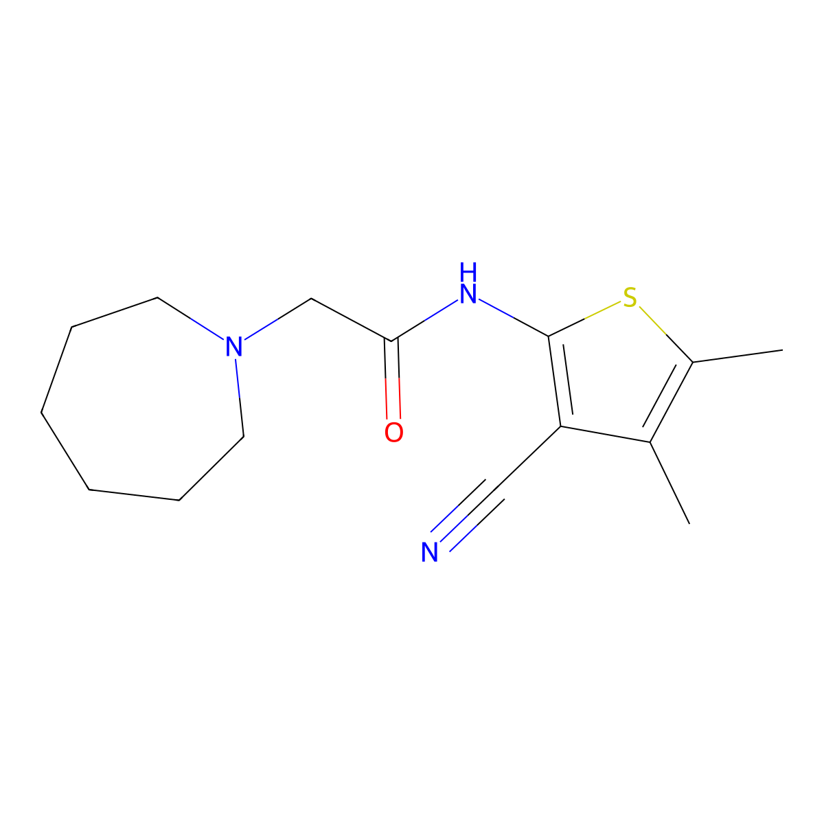2-(azepan-1-yl)-N-(3-cyano-4,5-dimethylthiophen-2-yl)acetamide molecular structure, CAS 500113-28-0