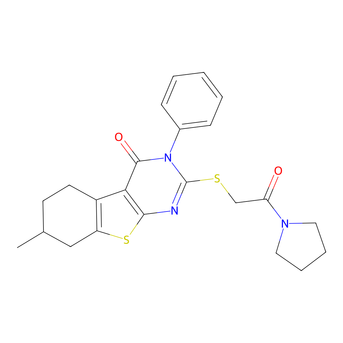 11-Methyl-5-{[2-oxo-2-(pyrrolidin-1-yl)ethyl]sulfanyl}-4-phenyl-8-thia-4,6-diazatricyclo[7.4.0.0^{2,7}]trideca-1(9),2(7),5-trien-3-one molecular structure, CAS 500113-36-0