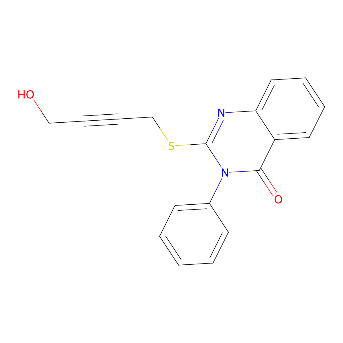 2-[(4-hydroxybut-2-yn-1-yl)sulfanyl]-3-phenylquinazolin-4(3H)-one molecular structure, CAS 500113-82-6