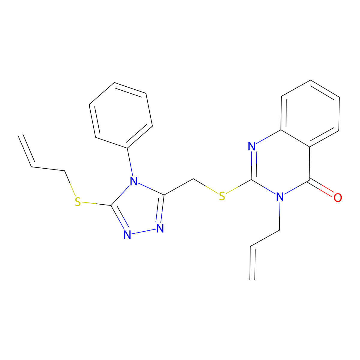 2-[(4-Phenyl-5-prop-2-enylsulfanyl-1,2,4-triazol-3-yl)methylsulfanyl]-3-prop-2-enylquinazolin-4-one molecular structure, CAS 500113-84-8
