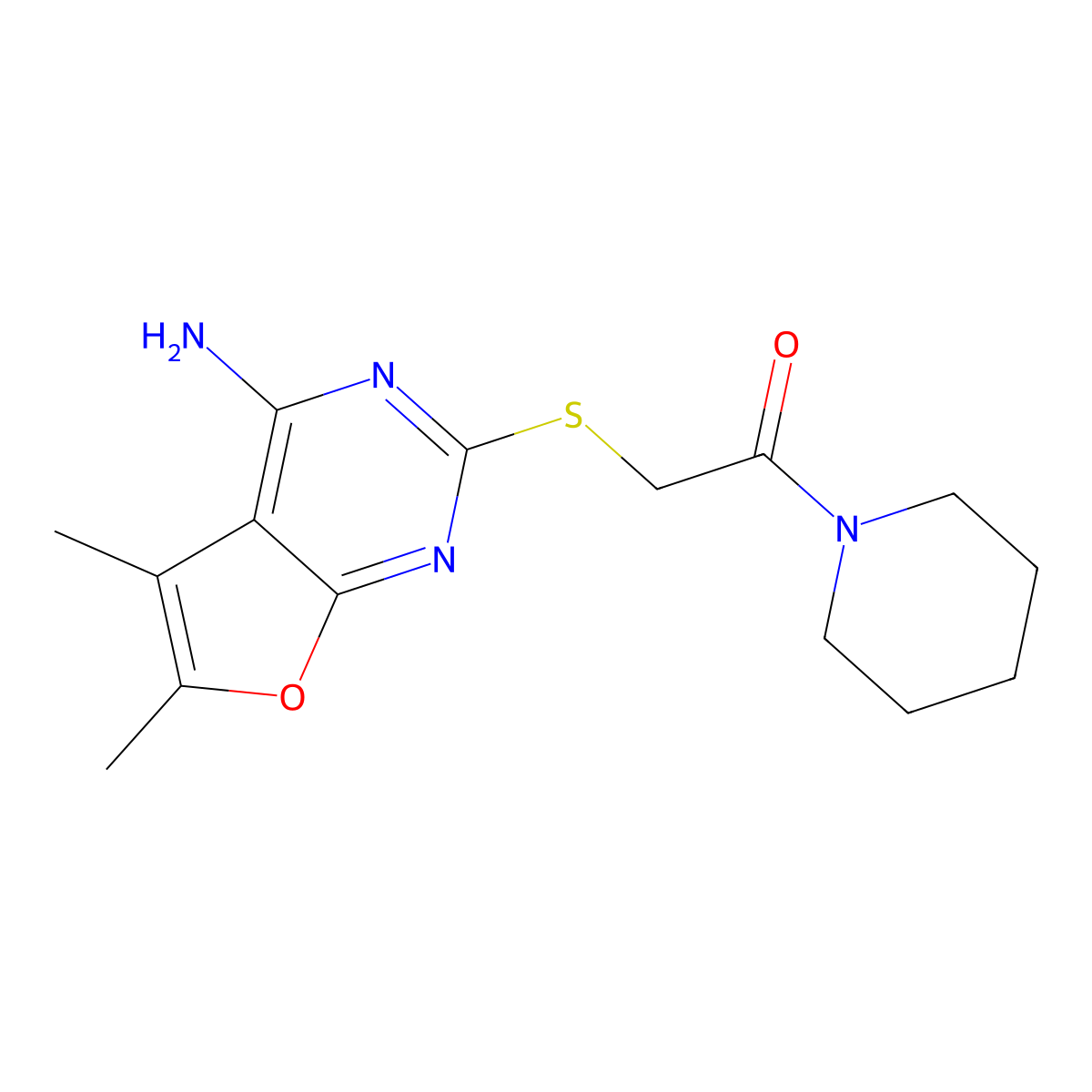 2-((4-Amino-5,6-dimethylfuro[2,3-d]pyrimidin-2-yl)thio)-1-(piperidin-1-yl)ethanone molecular structure, CAS 500113-86-0