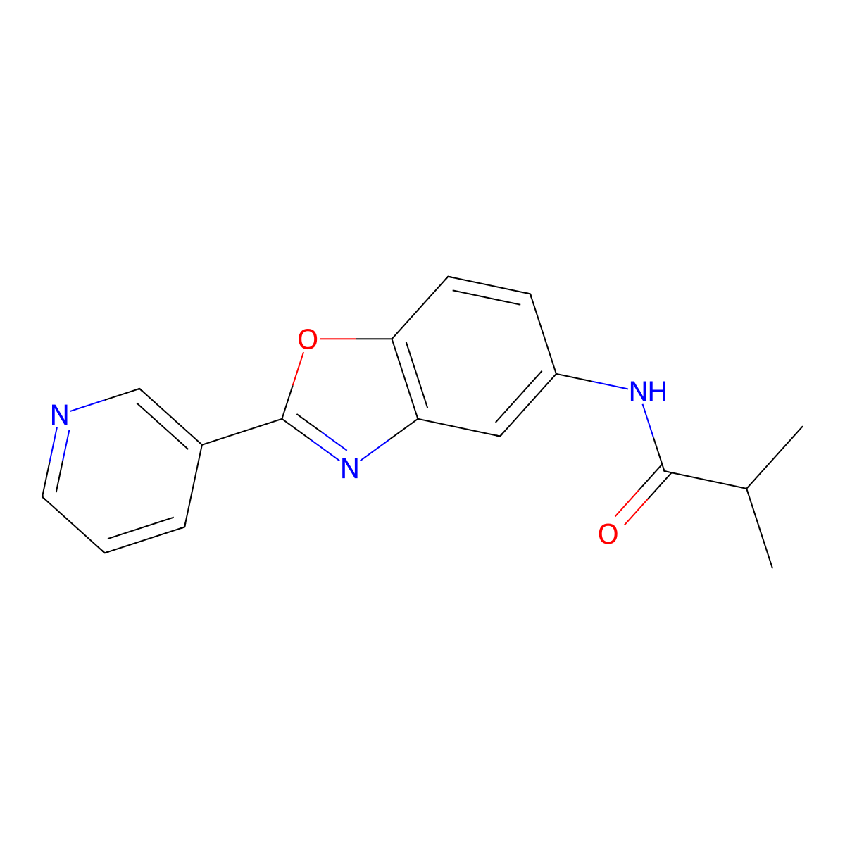 2-methyl-N-[2-(pyridin-3-yl)-1,3-benzoxazol-5-yl]propanamide molecular structure, CAS 500118-17-2