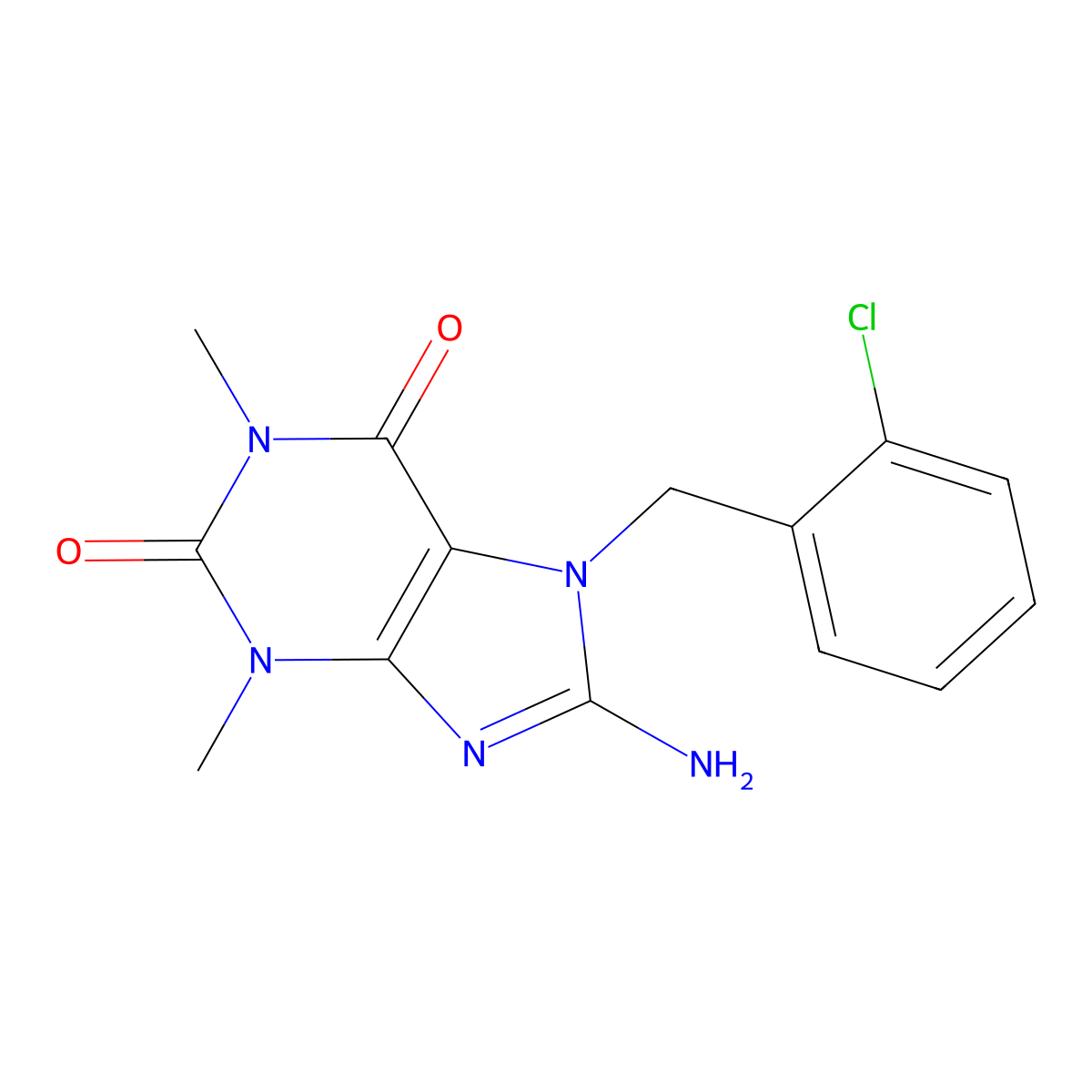 8-Amino-7-[(2-chlorophenyl)methyl]-1,3-dimethylpurine-2,6-dione molecular structure, CAS 500118-31-0