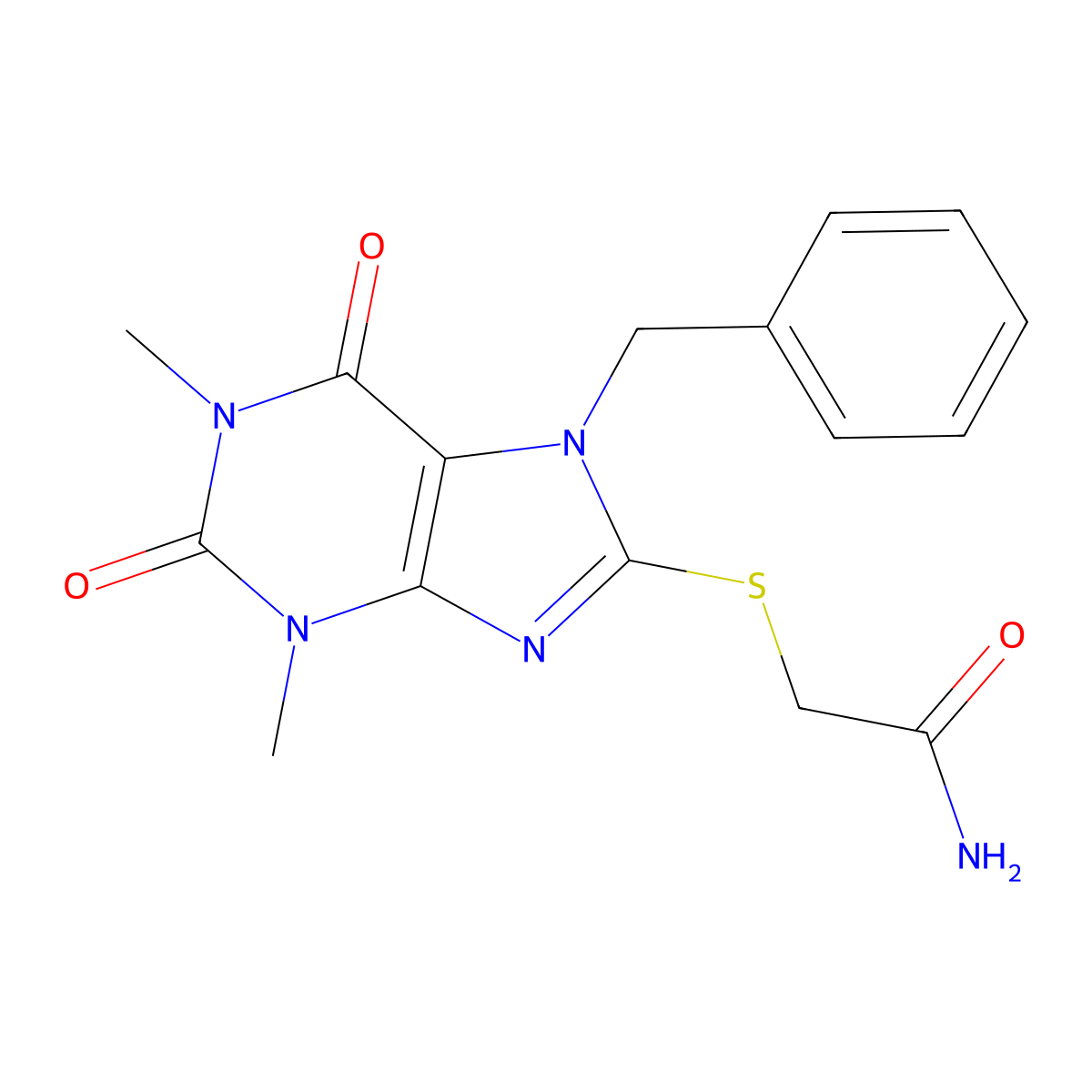 2-(7-Benzyl-1,3-dimethyl-2,6-dioxopurin-8-yl)sulfanylacetamide molecular structure, CAS 500118-32-1