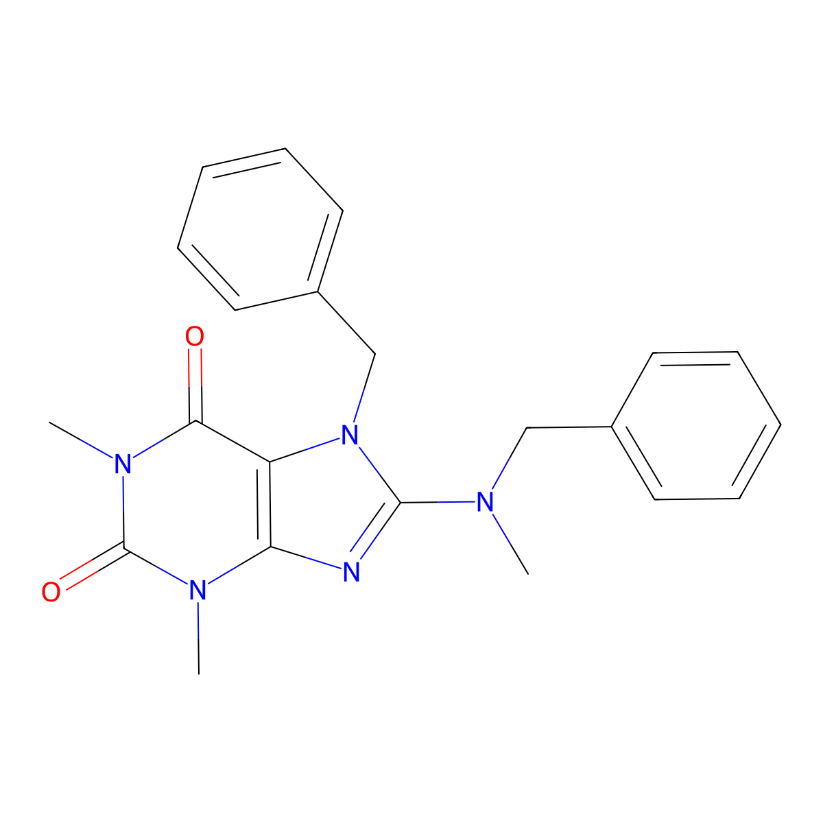 7-benzyl-8-[benzyl(methyl)amino]-1,3-dimethyl-2,3,6,7-tetrahydro-1H-purine-2,6-dione molecular structure, CAS 500118-33-2
