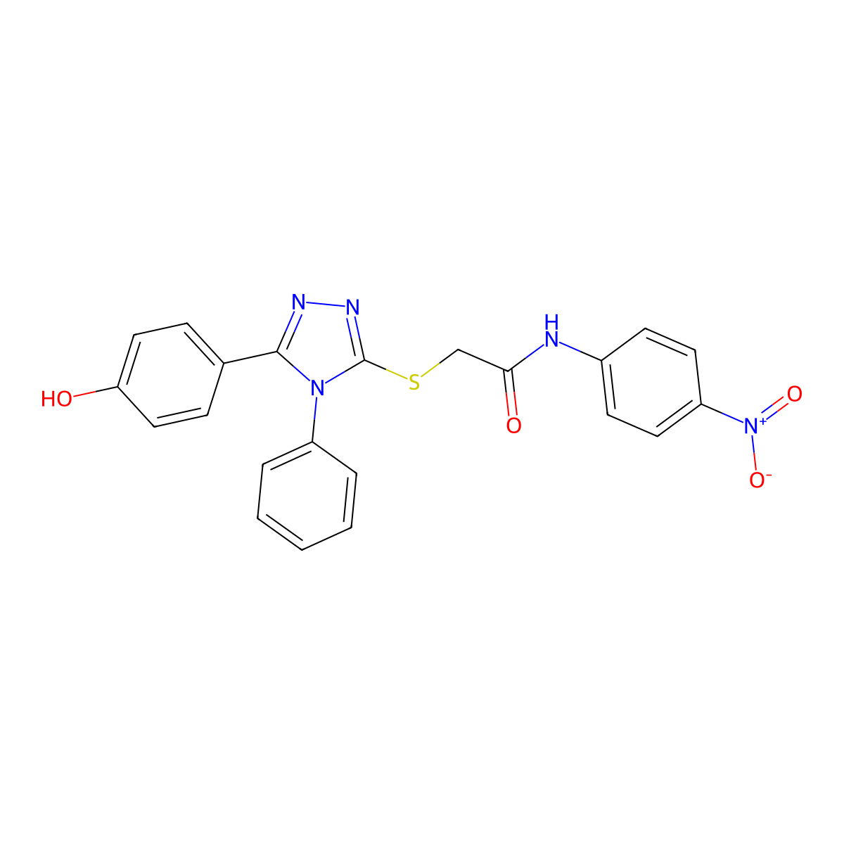 2-((5-(4-Hydroxyphenyl)-4-phenyl-4H-1,2,4-triazol-3-yl)thio)-N-(4-nitrophenyl)acetamide molecular structure, CAS 500118-42-3