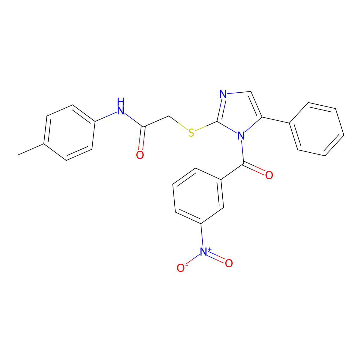 N-(4-Methylphenyl)-2-[[1-(3-nitrobenzoyl)-5-phenyl-1H-imidazol-2-yl]thio]acetamide molecular structure, CAS 500119-42-6