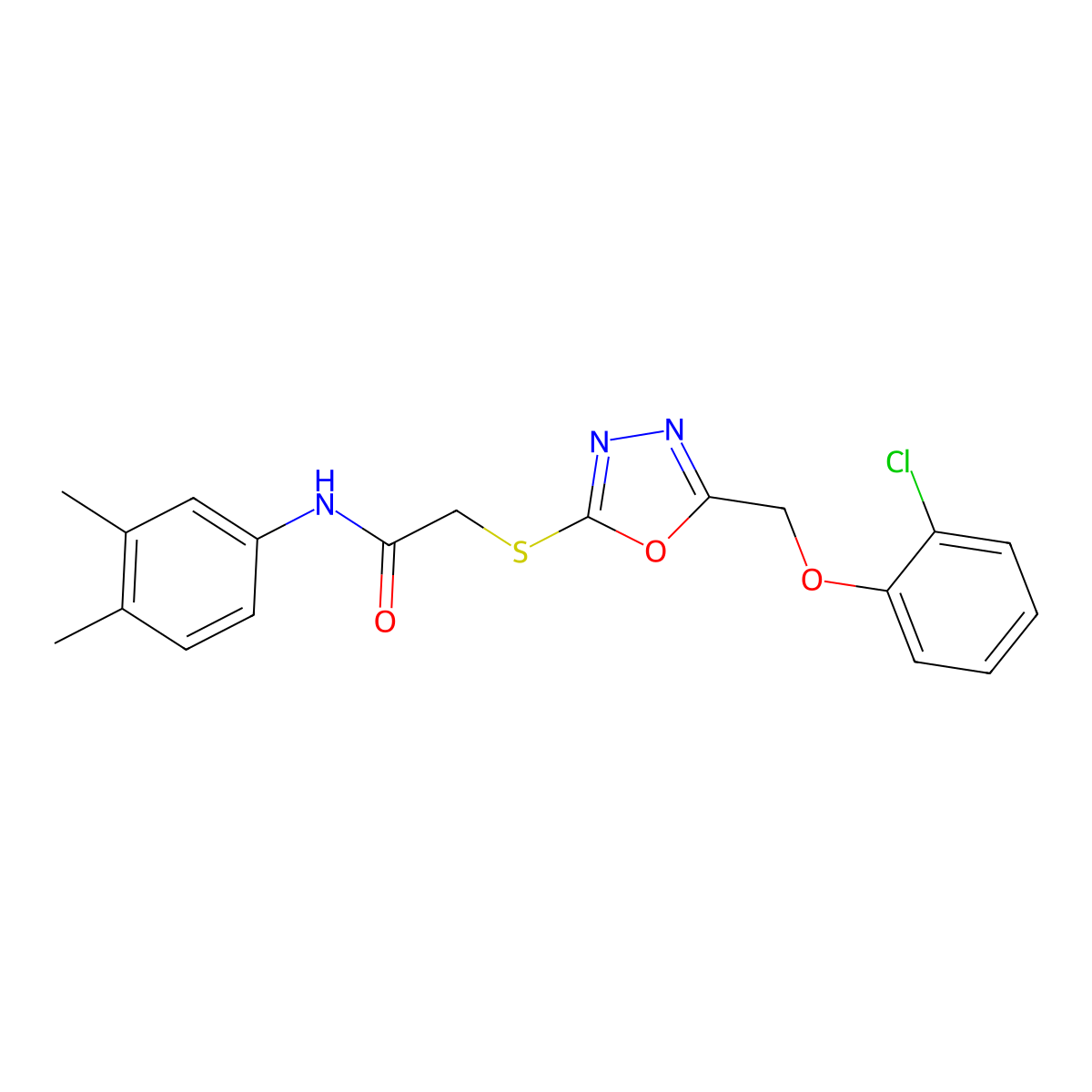 2-({5-[(2-chlorophenoxy)methyl]-1,3,4-oxadiazol-2-yl}sulfanyl)-N-(3,4-dimethylphenyl)acetamide molecular structure, CAS 500132-89-8