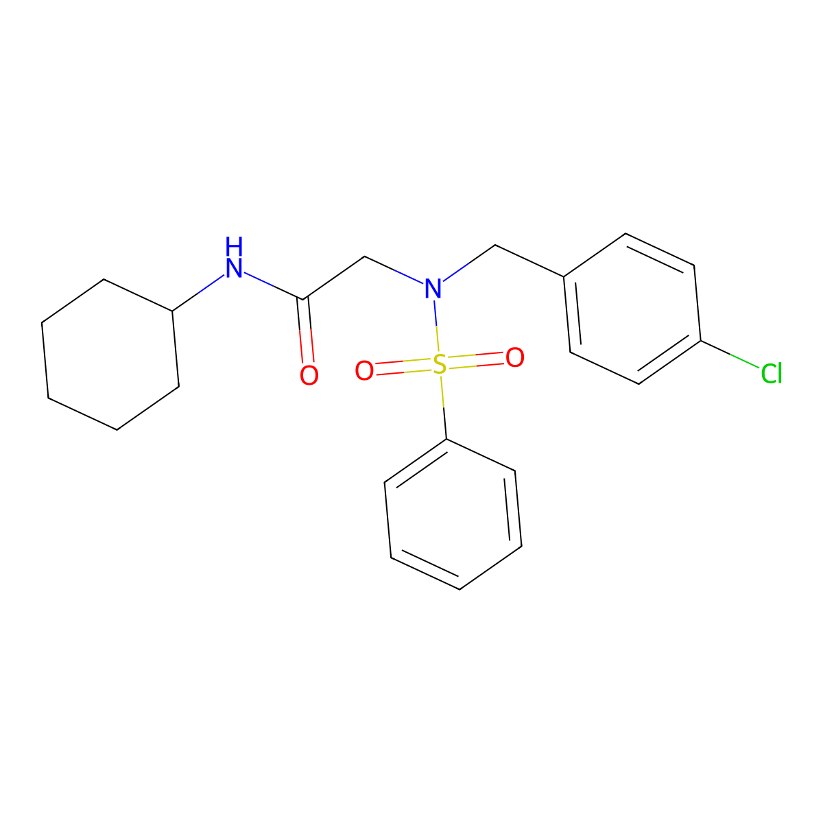 2-[benzenesulfonyl-[(4-chlorophenyl)methyl]amino]-N-cyclohexylacetamide molecular structure, CAS 500134-38-3