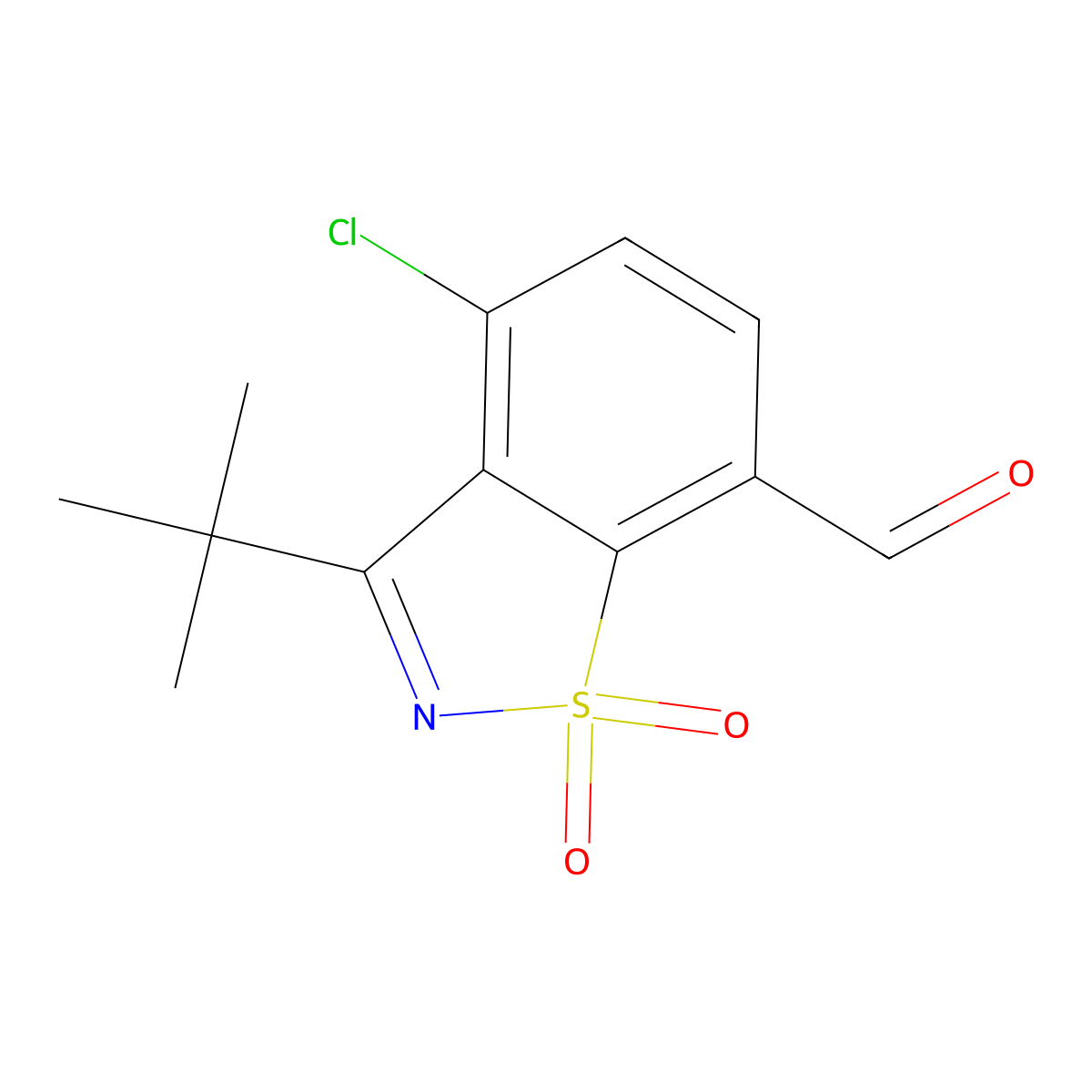 3-Tert-butyl-4-chloro-1,2-benzisothiazole-7-carbaldehyde 1,1-dioxide molecular structure, CAS 500135-96-6