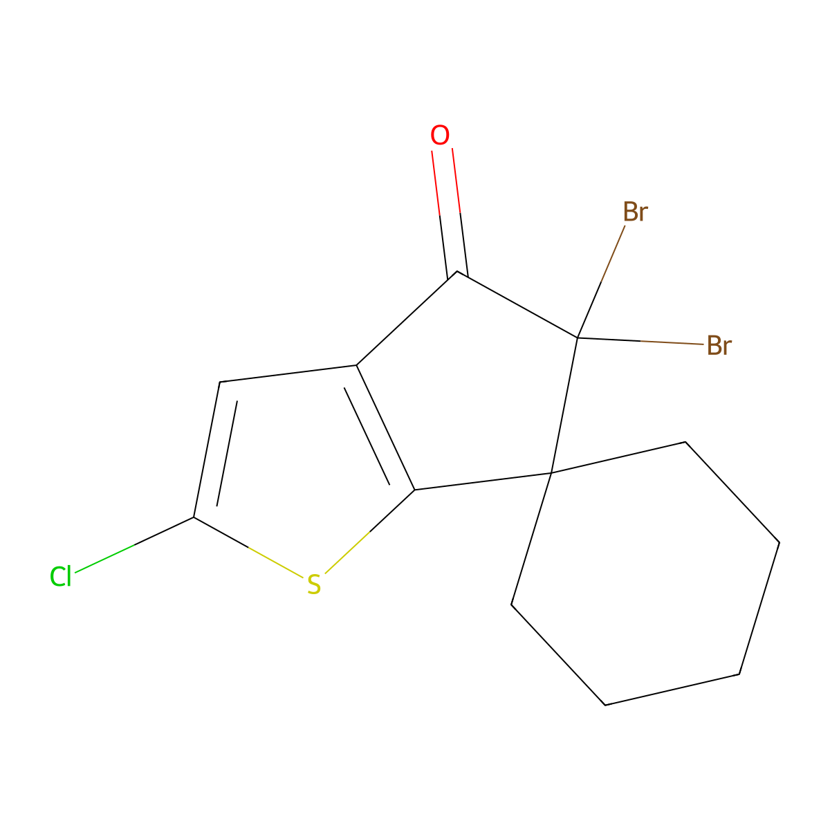 5,5-dibromo-2-chloro-5,6-dihydrospiro(4H-cyclopenta[b]thiophene-6,1'-cyclohexane)-4-one molecular structure, CAS 500136-21-0