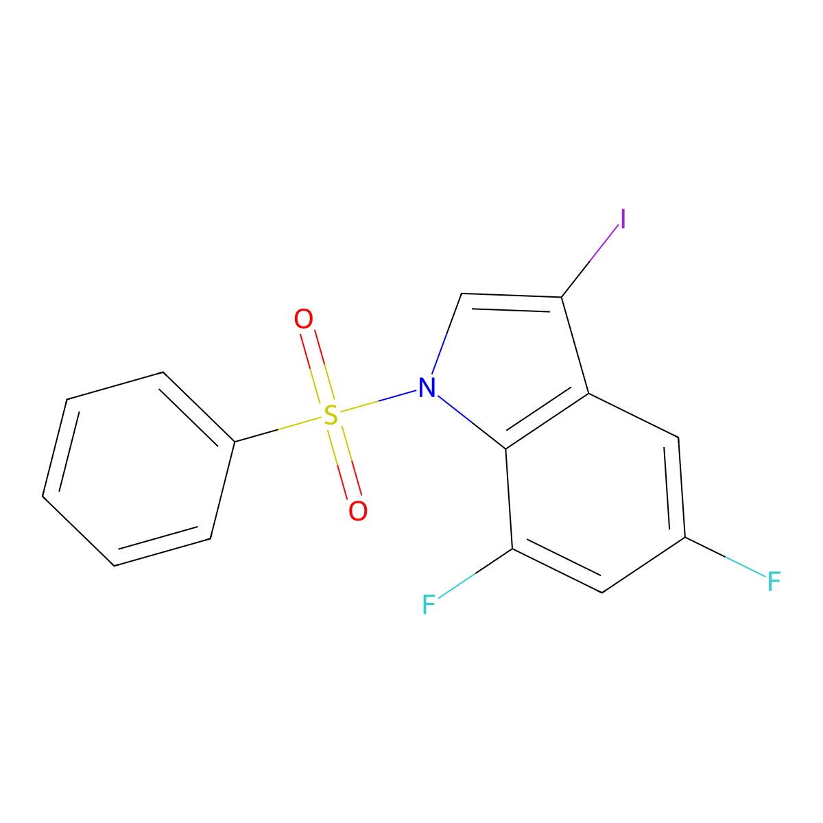5,7-Difluoro-3-iodo-1-(phenylsulfonyl)-1H-indole molecular structure, CAS 500139-01-5
