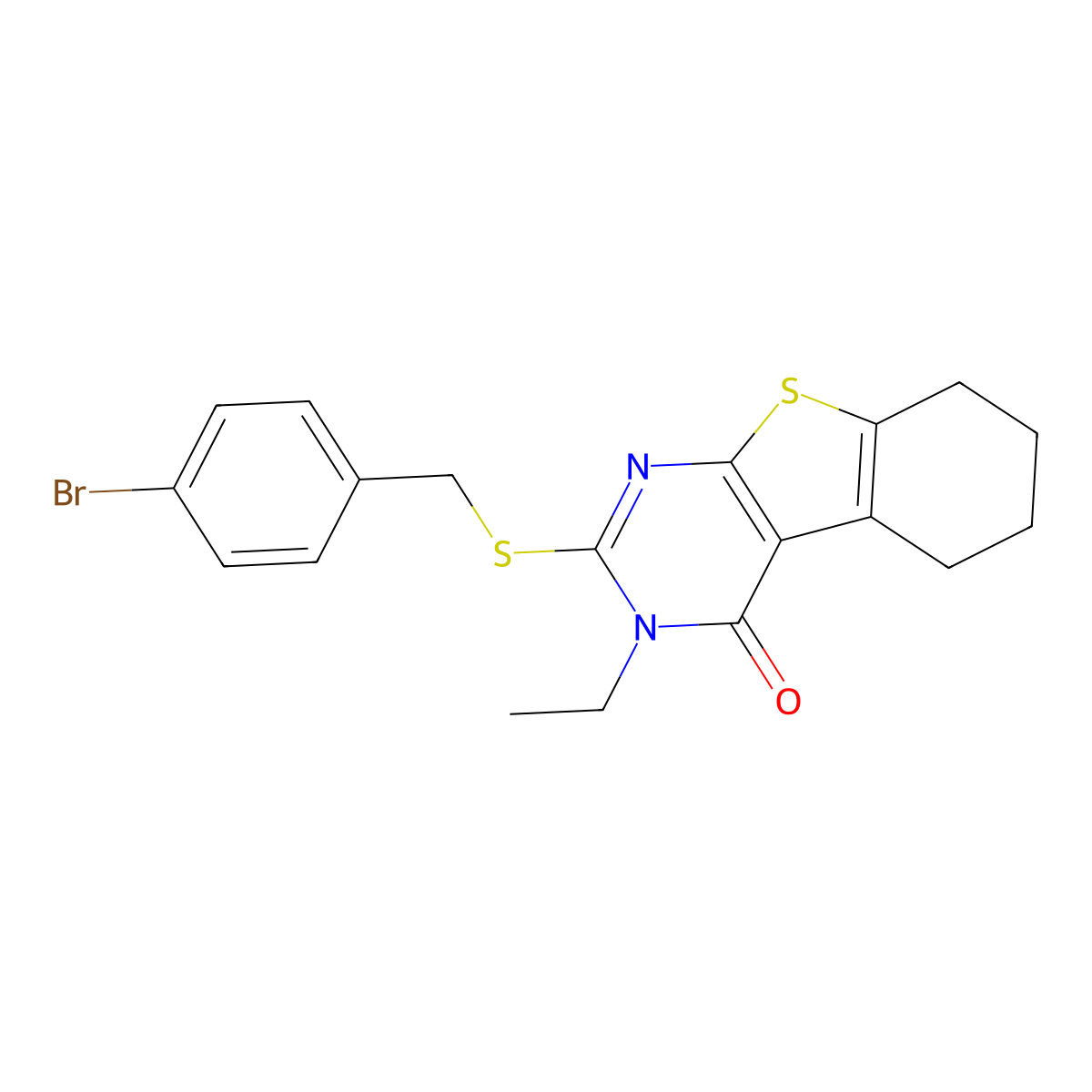 2-[(4-Bromobenzyl)sulfanyl]-3-ethyl-5,6,7,8-tetrahydro[1]benzothieno[2,3-D]pyrimidin-4(3H)-one molecular structure, CAS 500143-77-1