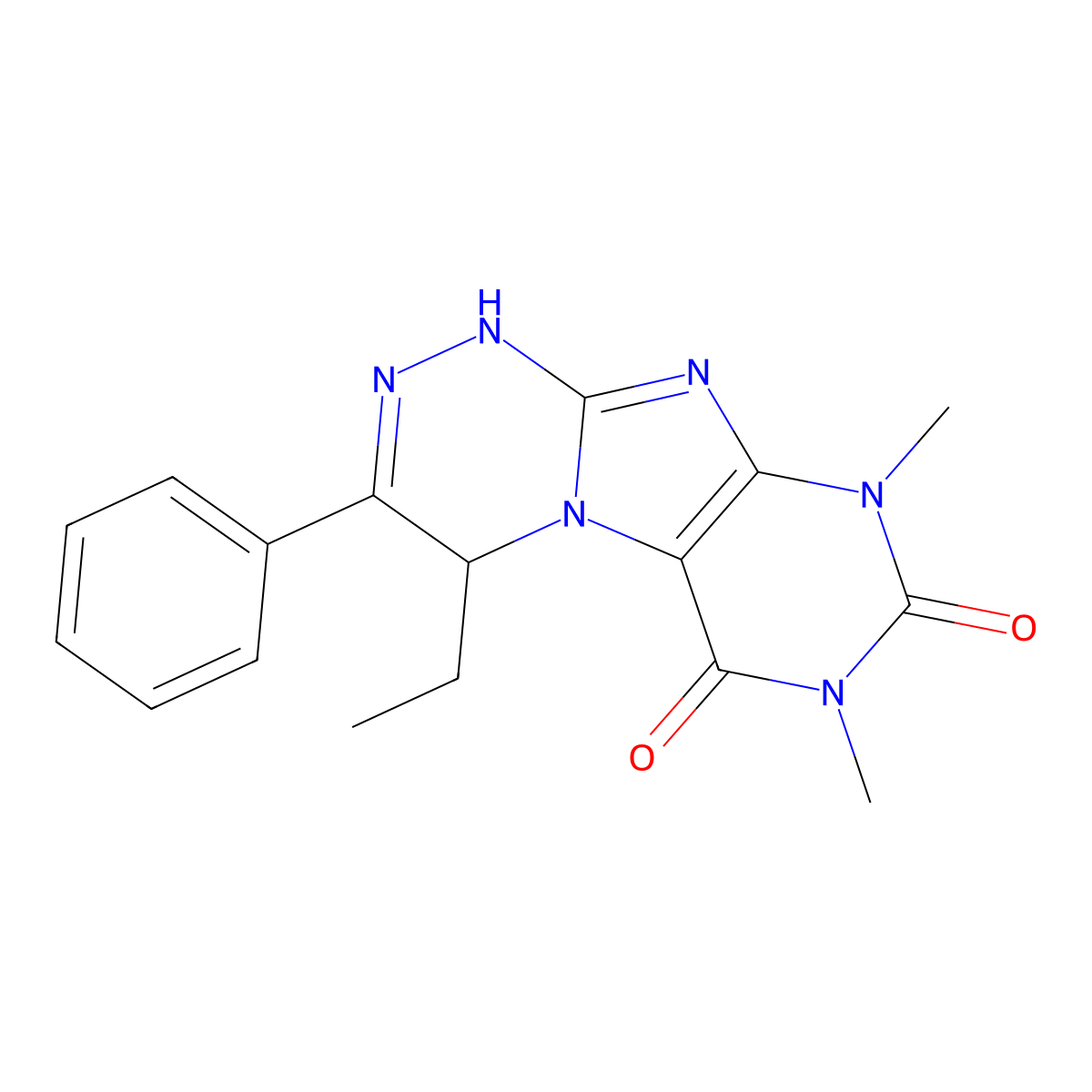 4-Ethyl-7,9-dimethyl-3-phenyl-1,4-dihydropurino[8,7-c][1,2,4]triazine-6,8-dione molecular structure, CAS 500143-78-2